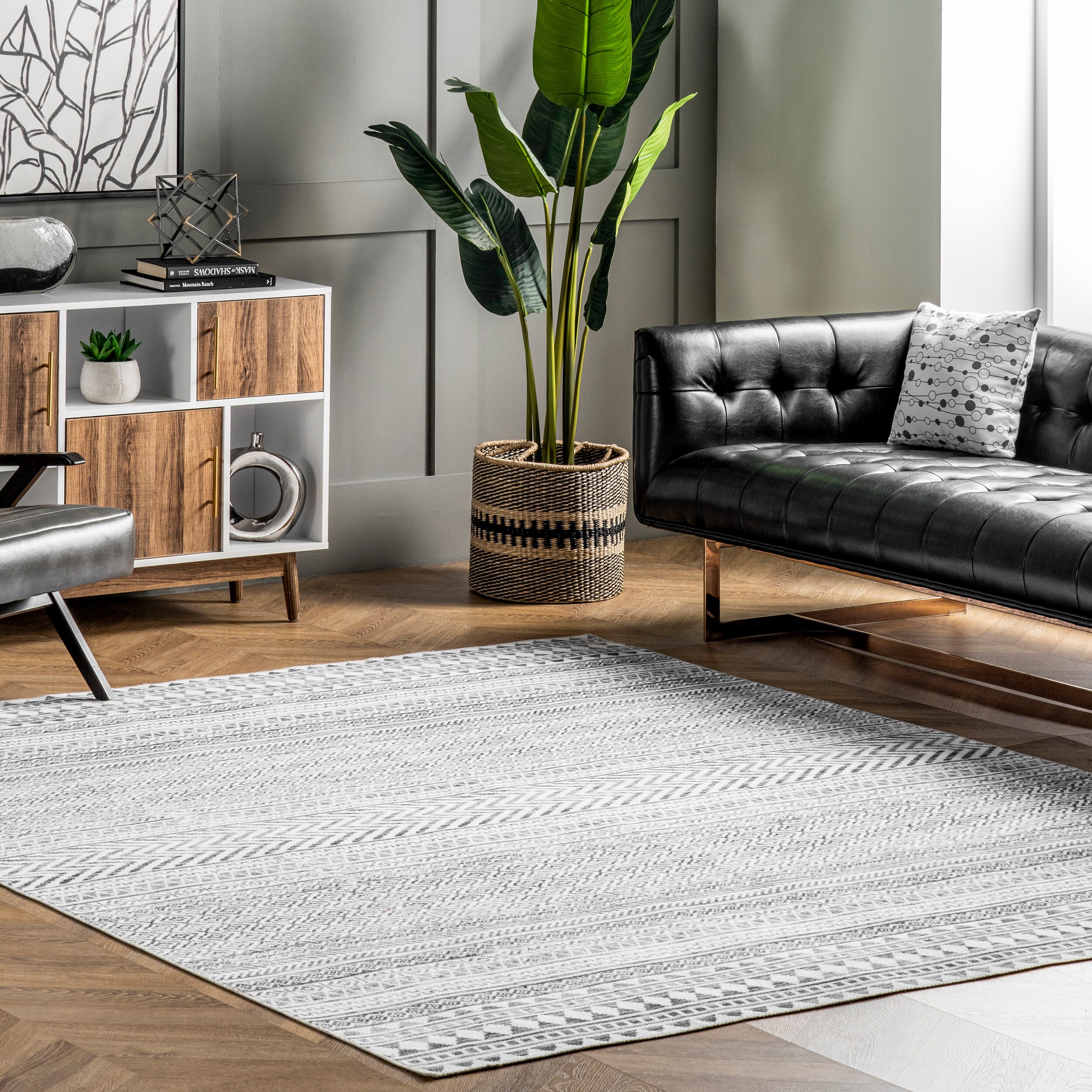 Eco-Friendly Gray Geometric Ultra-Thin Washable Rug