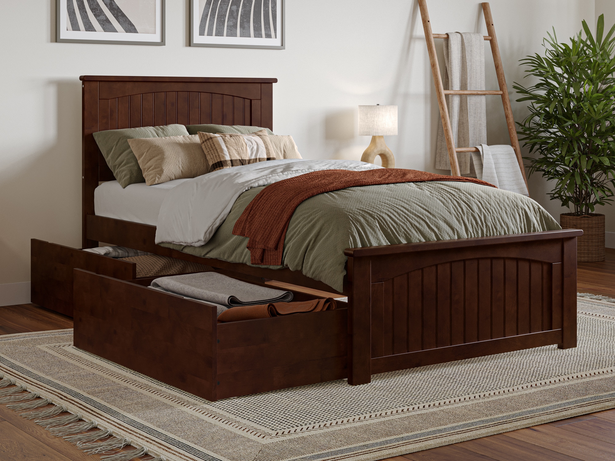 AFI AR8216114 Nantucket Walnut Twin extra long Wood Platform Bed with Storage