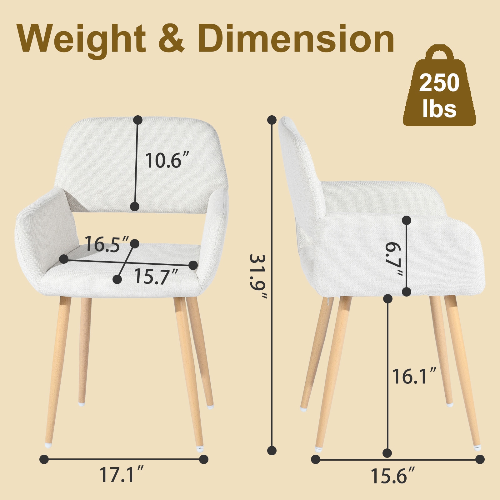 Homy Casa MAYFAIR BEIGE 4 Dining-Chairs - View #7