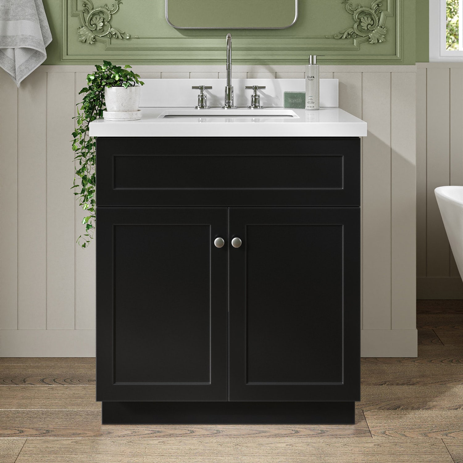 ARIEL F031SWQRVOBLK Hamlet 31-in Black Undermount Single Sink Bathroom Vanity with Pure White Quartz Quartz Top