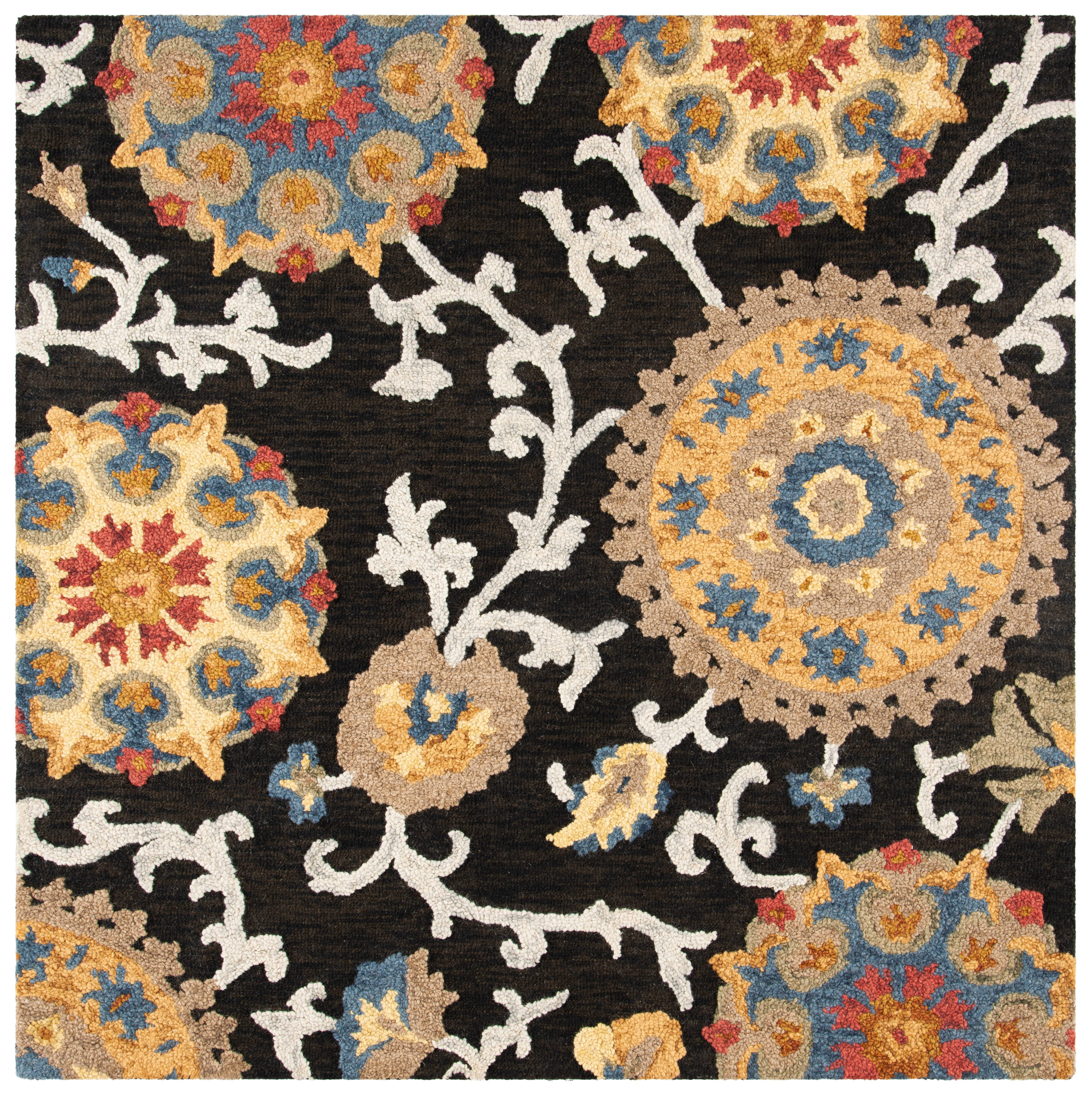 Safavieh BLM401A-6SQ Blossom Strasburg 6 x 6 (ft) Tufted Wool Charcoal/Multi Square Indoor Floral/Botanical Bohemian/Eclectic Area rug