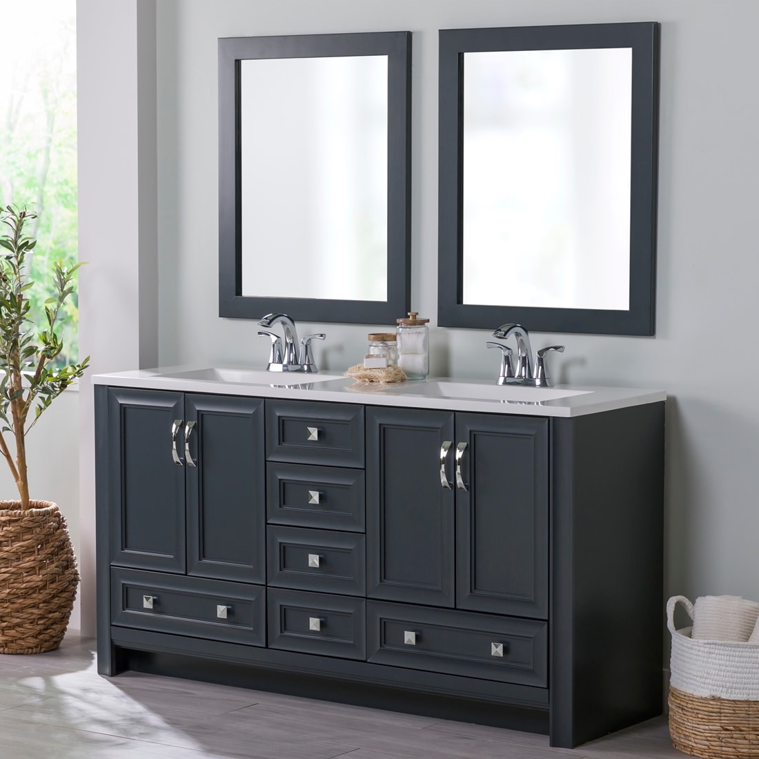 Diamond NOW Owen 60-in Blue Double Sink Bathroom Vanity with White Cultured  Marble Top in the Bathroom Vanities with Tops department at