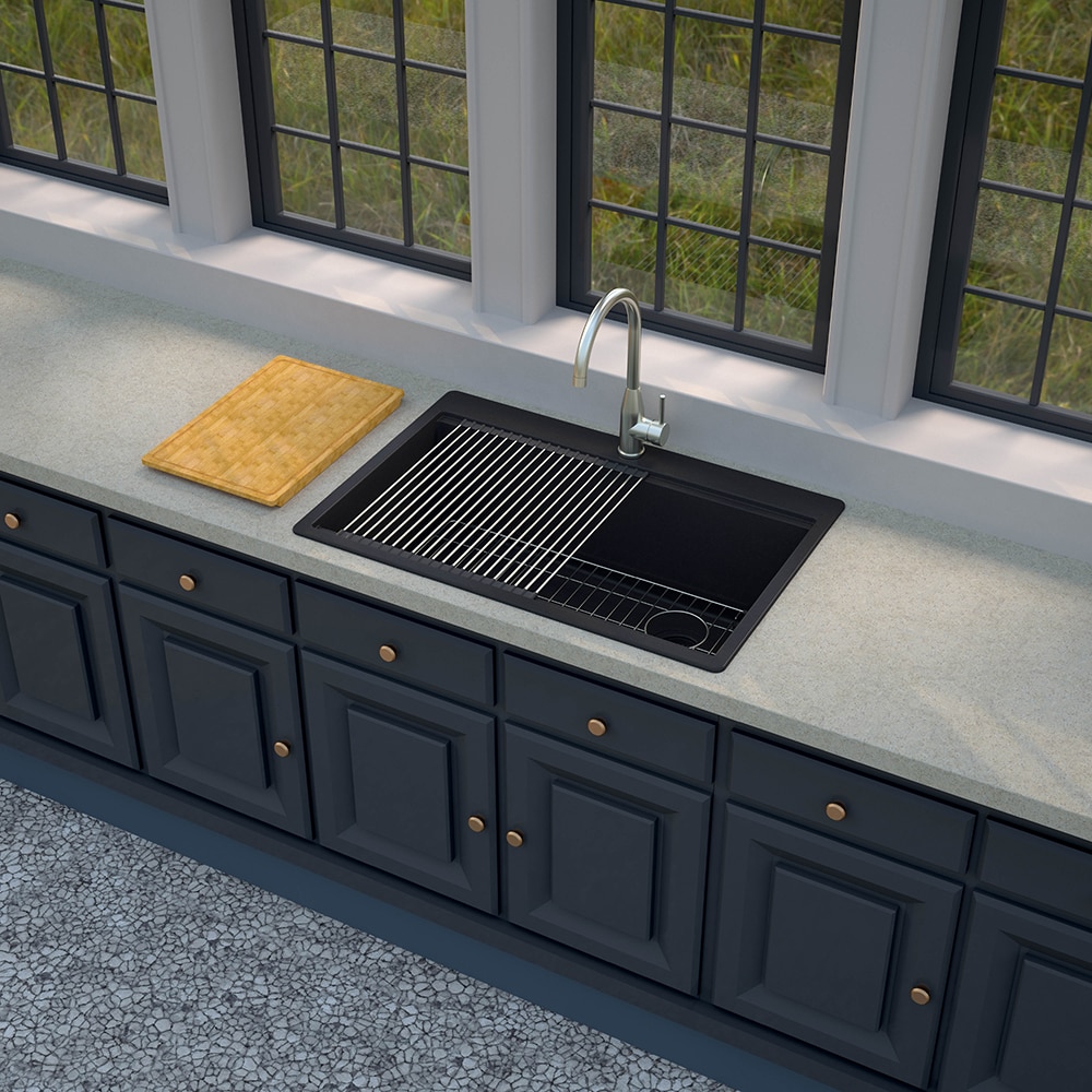 allen + roth TRIN100XLDM13 Drop-in or undermount 33-in x 22-in Granite Single bowl Workstation Kitchen Sink