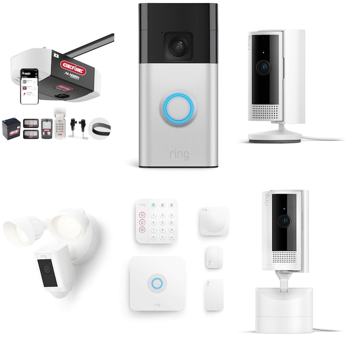 Genie  1-1/4 HPc Smart Compatible Belt drive Garage Door Opener Wi-Fi Compatibility and Battery Back-Up W/ Ring Home Security cameras Bundle