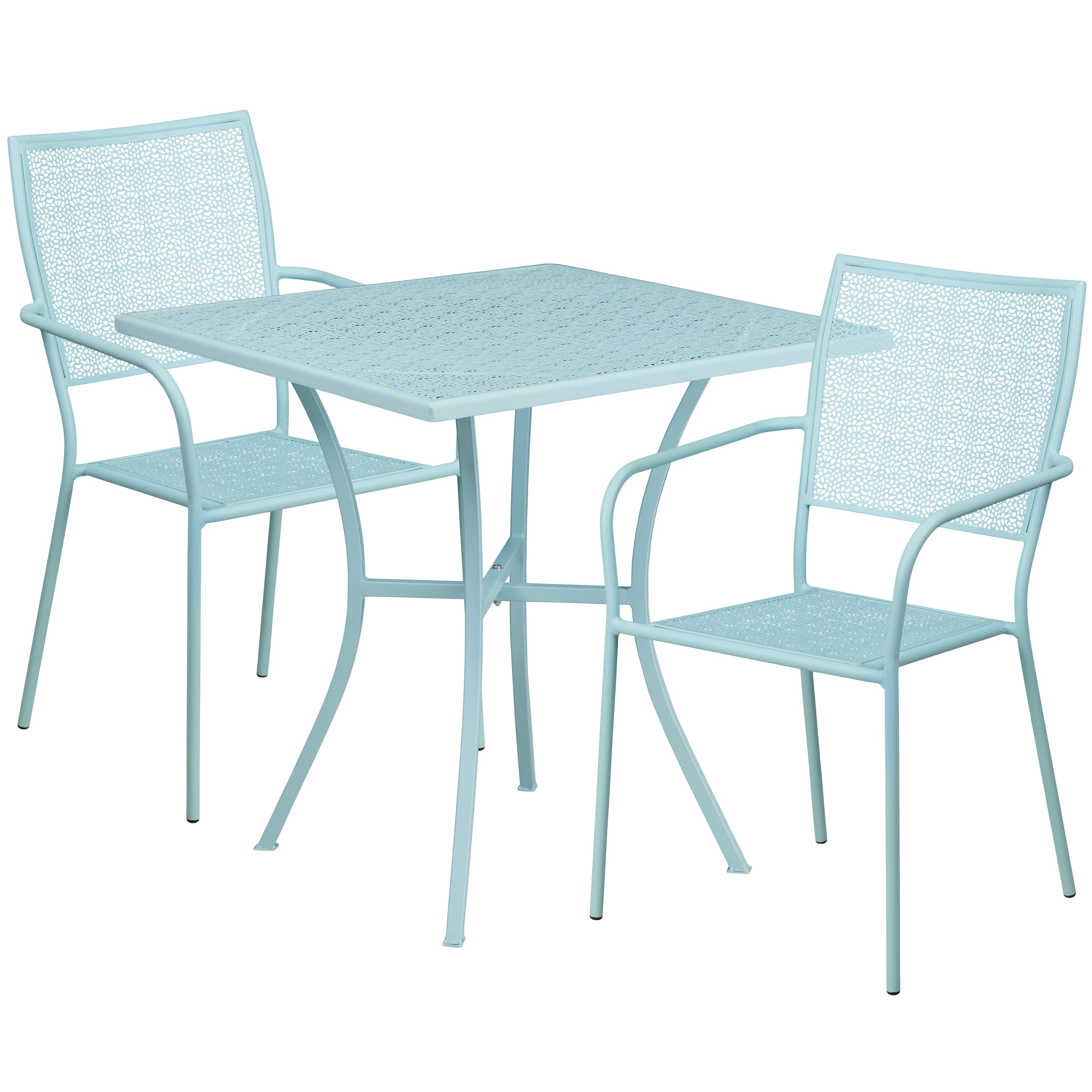 Flash Furniture 889142078722 Oia Commercial Grade 28-in Square Sky Blue Indoor-Outdoor Steel Patio Table Set with 2 Square Back Chairs