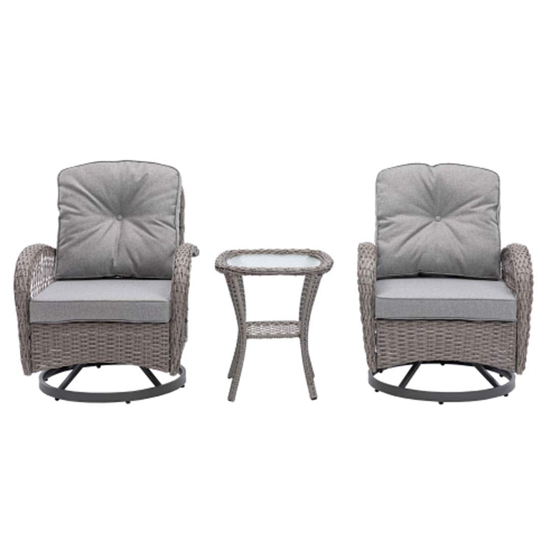 Damerin PCB06N779 Patio Furniture Set of 2 Gray Steel Frame Swivel rocker Rocking Chair with Gray Cushioned Seat