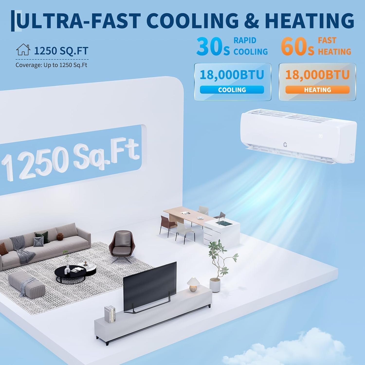 Garvee 18000 BTU Mini Split AC Heating System 19 SEER2 230V Ductless AC Heat Pump Pre Charged Condenser 750 sq ft Wall Mounted 42dB Quiet 4in1 Function Remote Control Installation Kit Sansujyuku sansujyuku.com