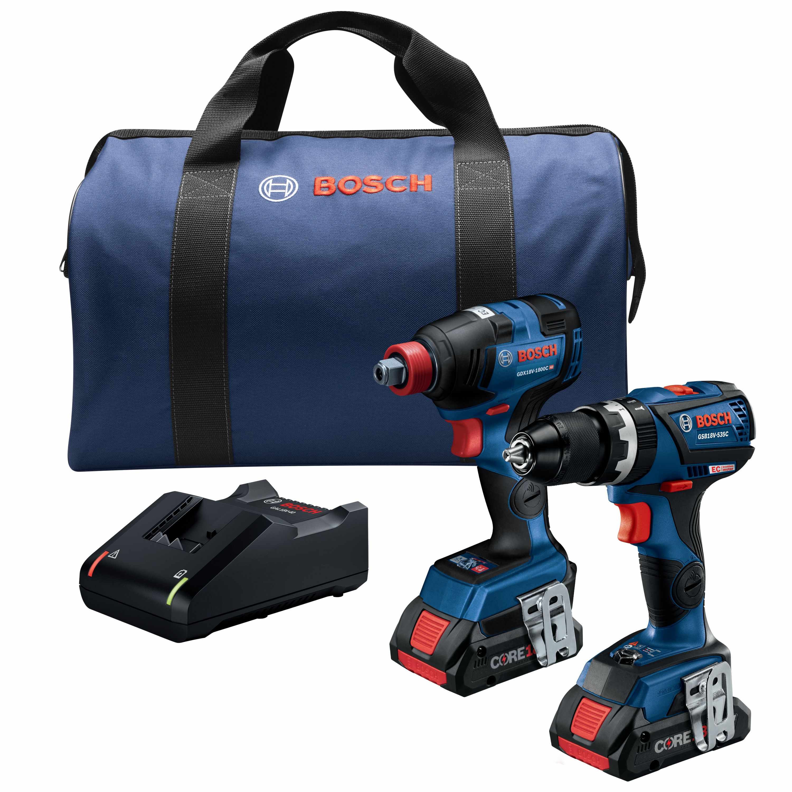 Bosch 2-Tool Core18v Brushless Power Tool Combo Kit with Soft Case (Charger Included and 2-Batteries Included) | GXL18V-251B25