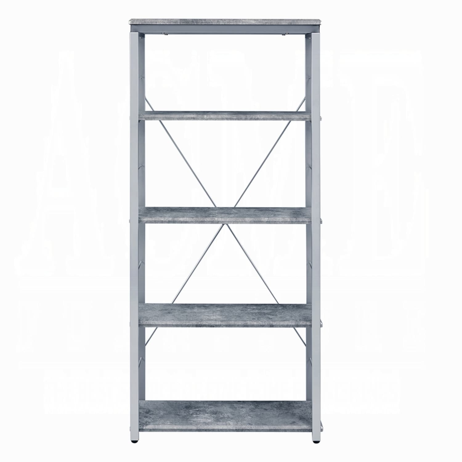 Wooakway Metal Shelving Unit Bookshelf 1pc Home Office Furniture Wooden Storage Rack Shelves Faux Concrete  Silver Finish