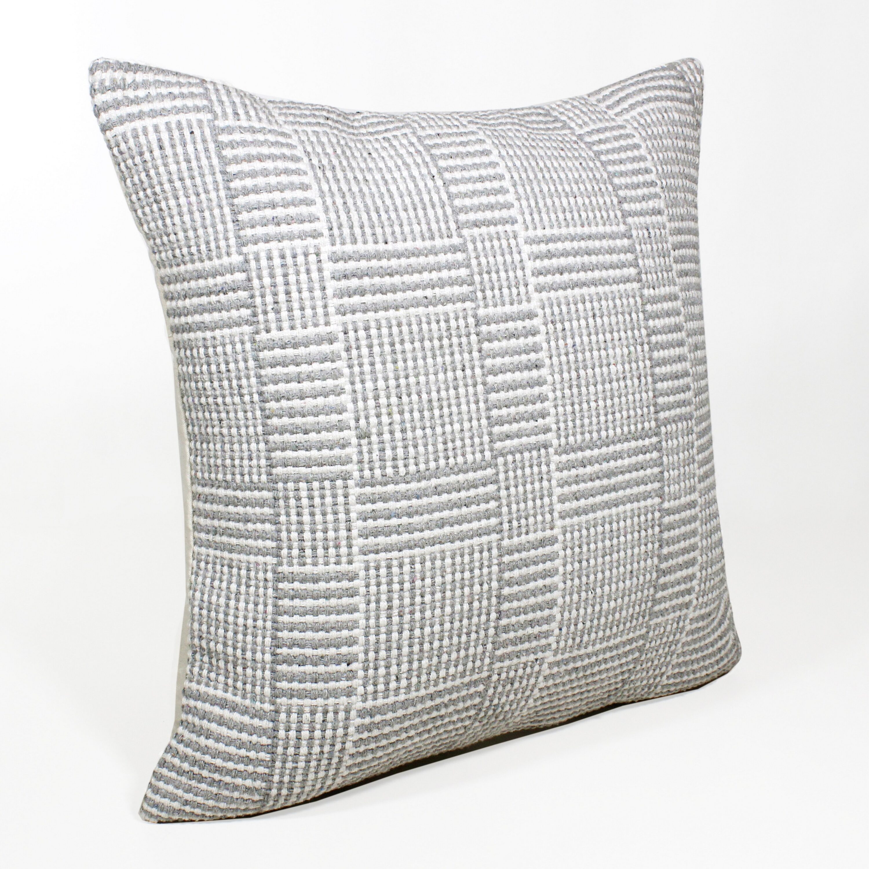 Gray and White Geometric Cotton Polyester Throw Pillow Set