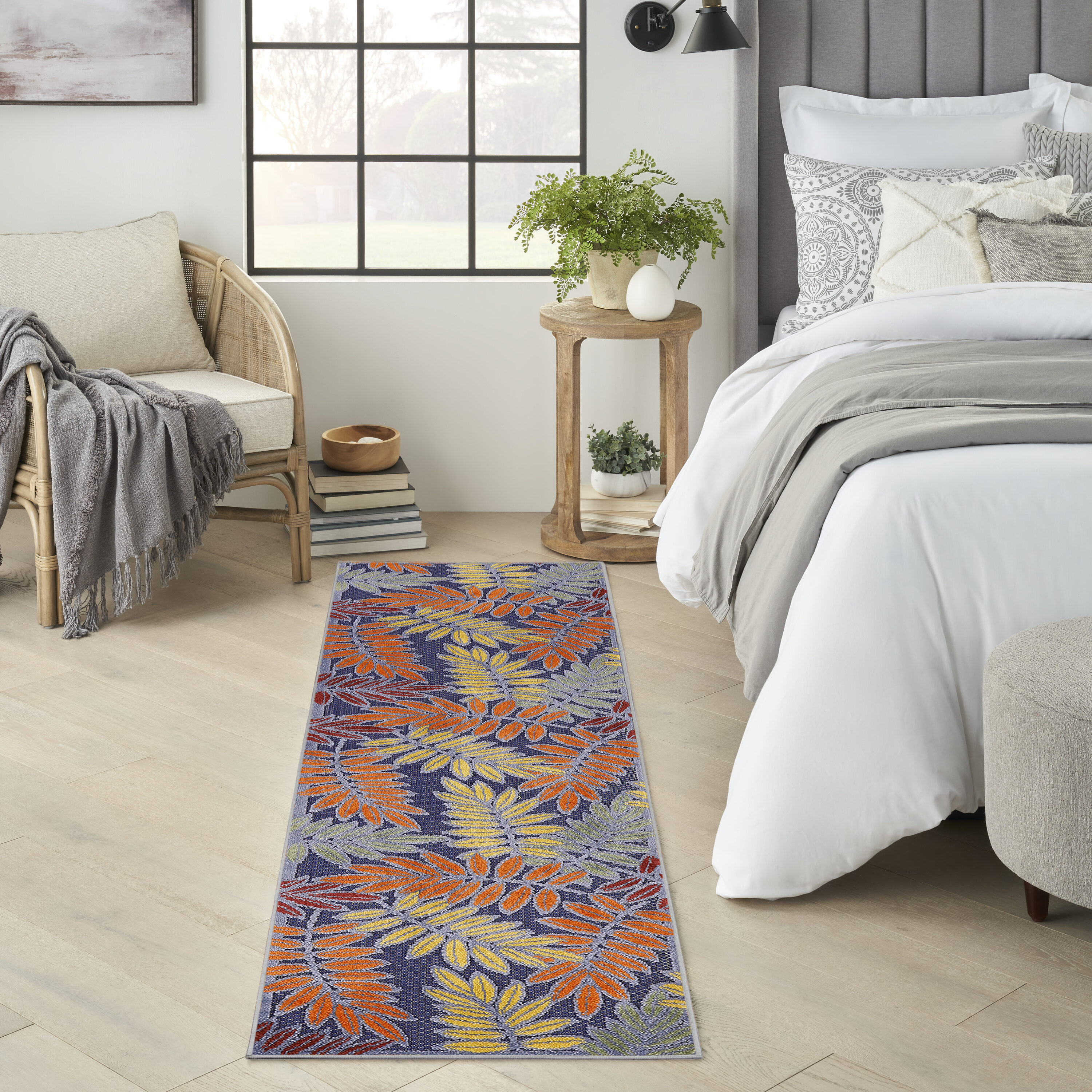 Nourison Home 099446921574 2 x 6 (ft) Loomed Polypropylene Navy Multicolor Rectangular Indoor/Outdoor Floral/Botanical Tropical Area rug