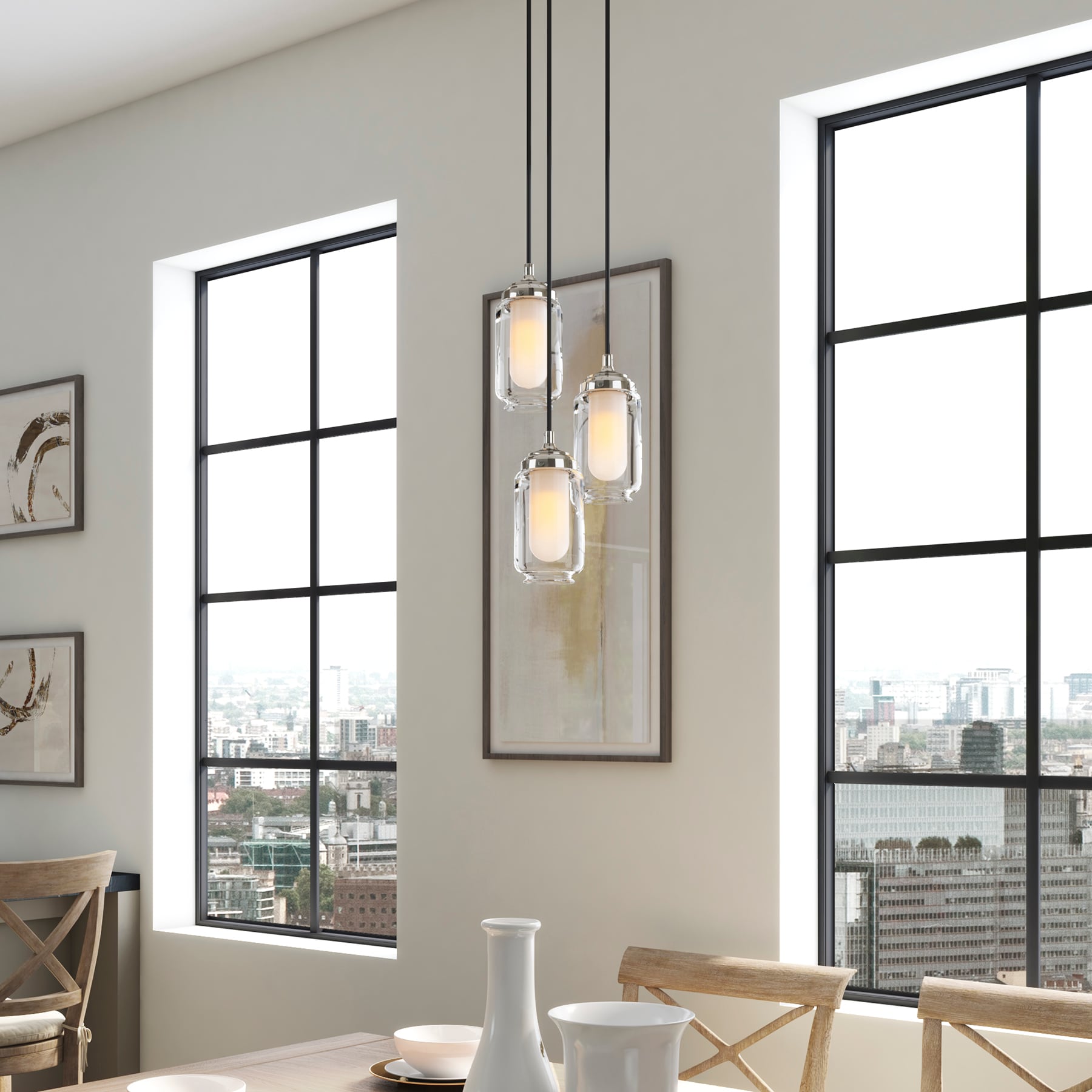 Oil-Rubbed Bronze Glass Three-Light Pendant
