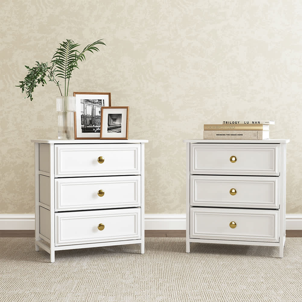 VERYKE LL-NSD054WH 3-Drawer Nightstand Set of 2 Bedside Table Living Room Small Dresser