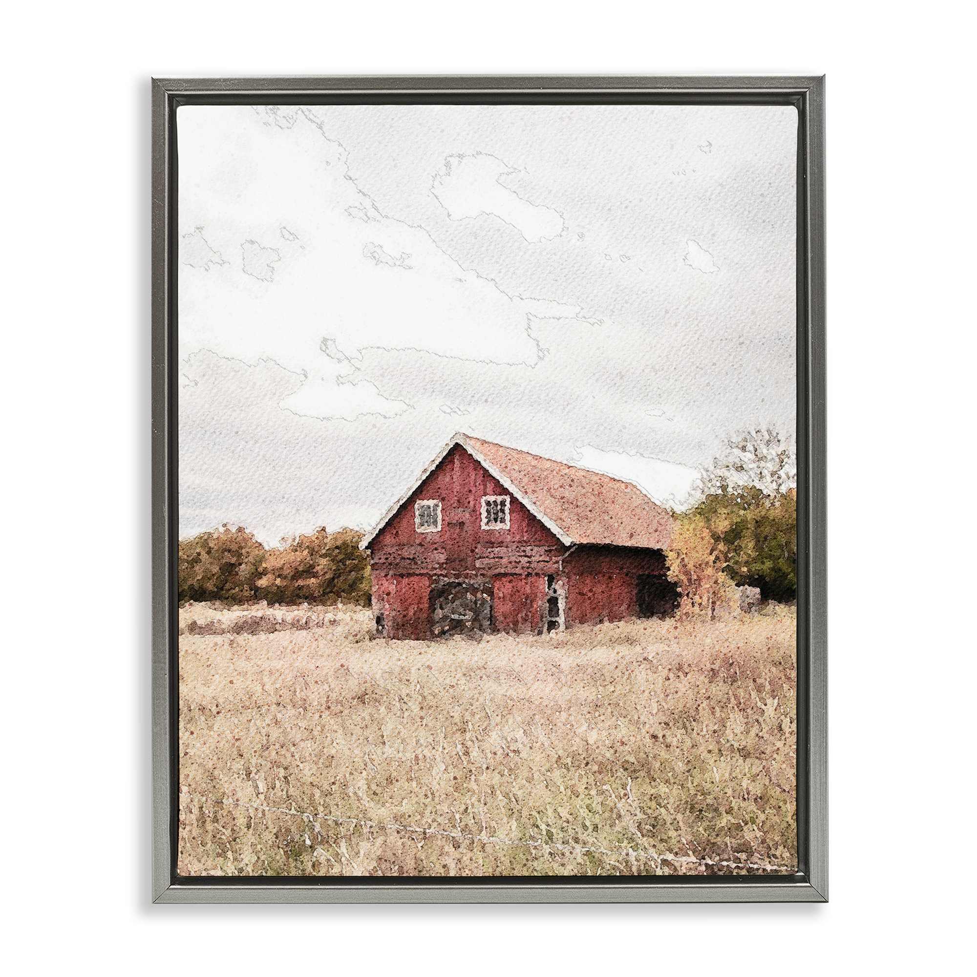 Stupell Industries BT-582-FFL-24X30 Red Barn Country Terrain Gray Framed Floater Canvas Wall Art By Susan Ball 25 x 31