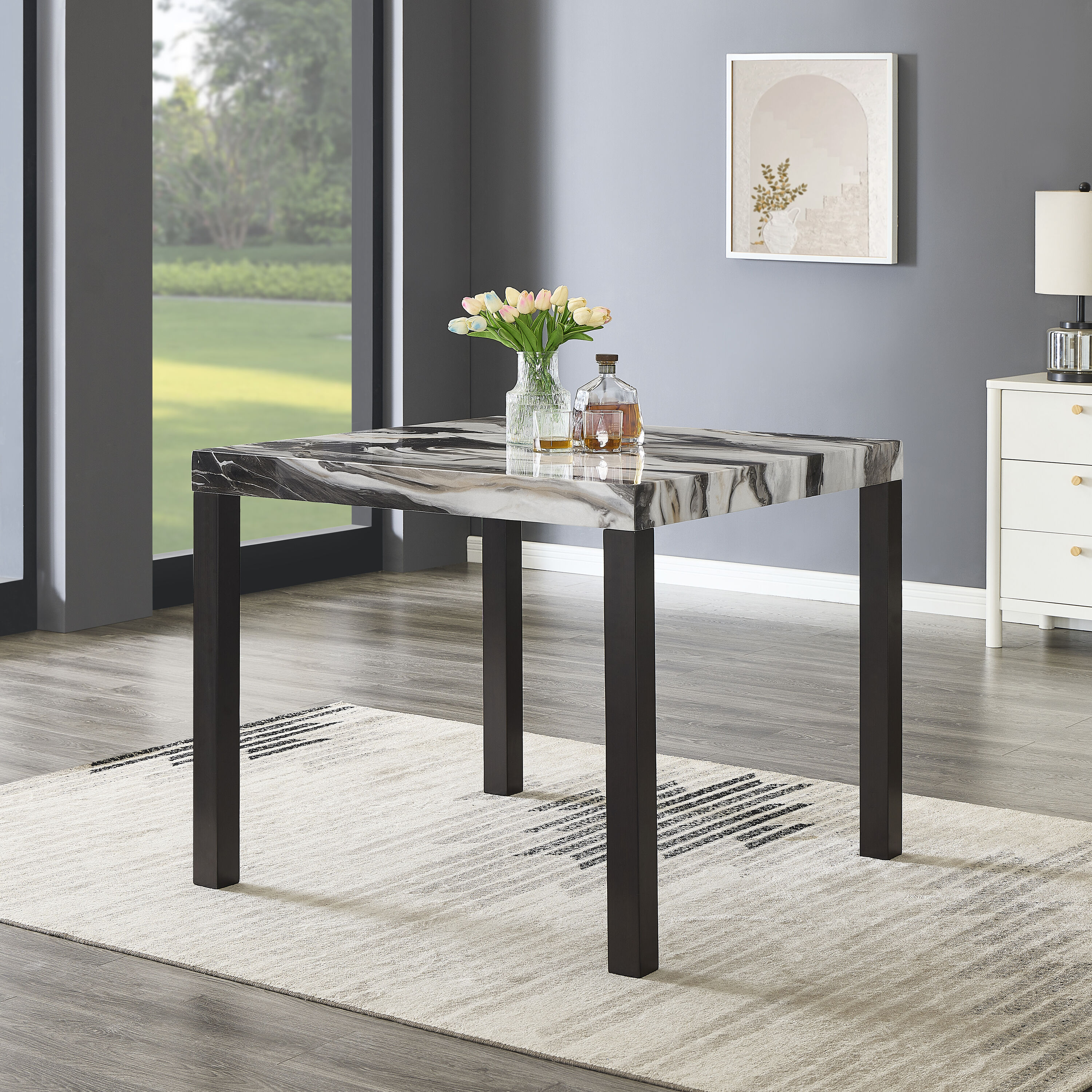 Tinyhomie Modern Faux Marble Counter Height Dining Table with 4 Stools ...
