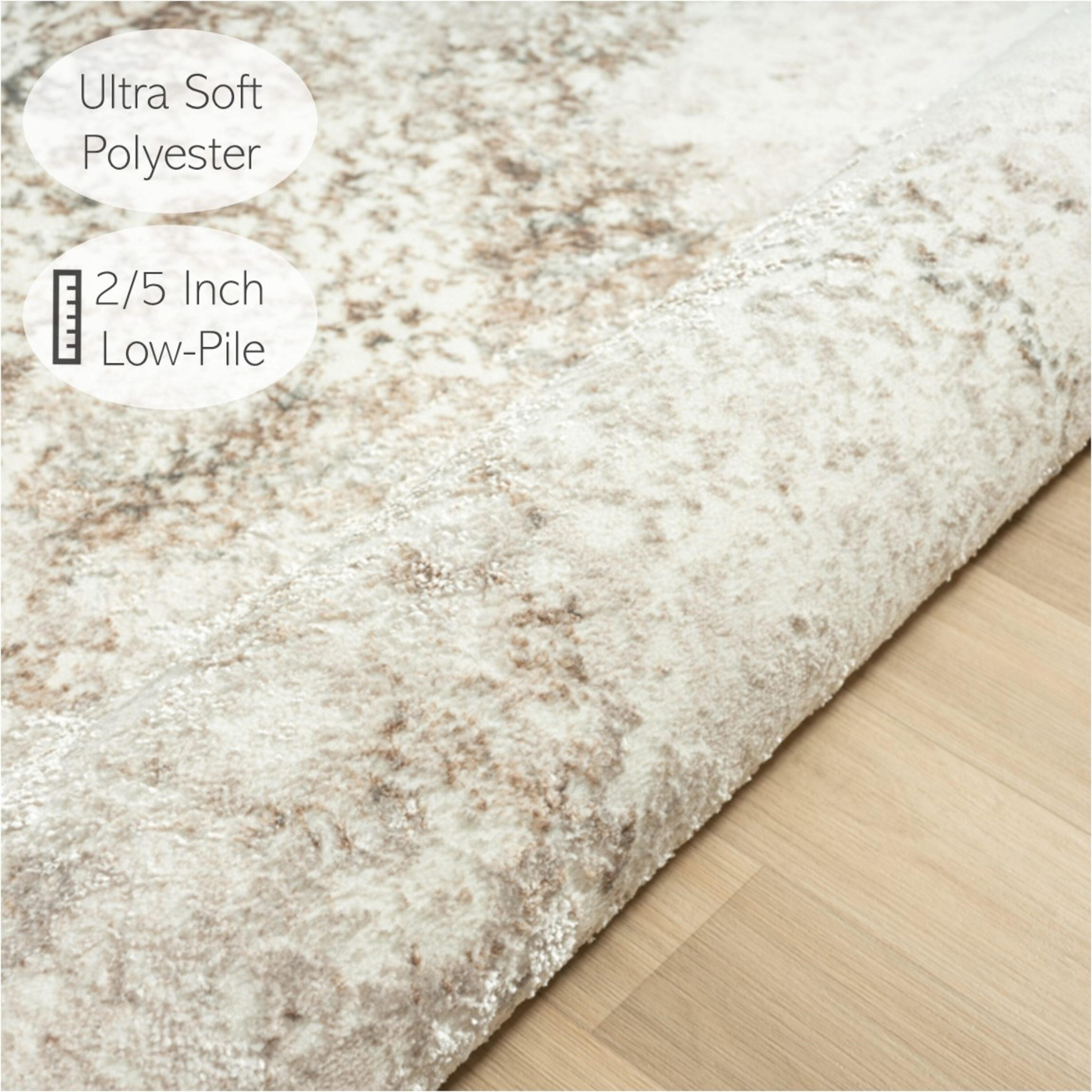 Reversible Easy-Care Damask Beige 5' x 7' Synthetic Area Rug