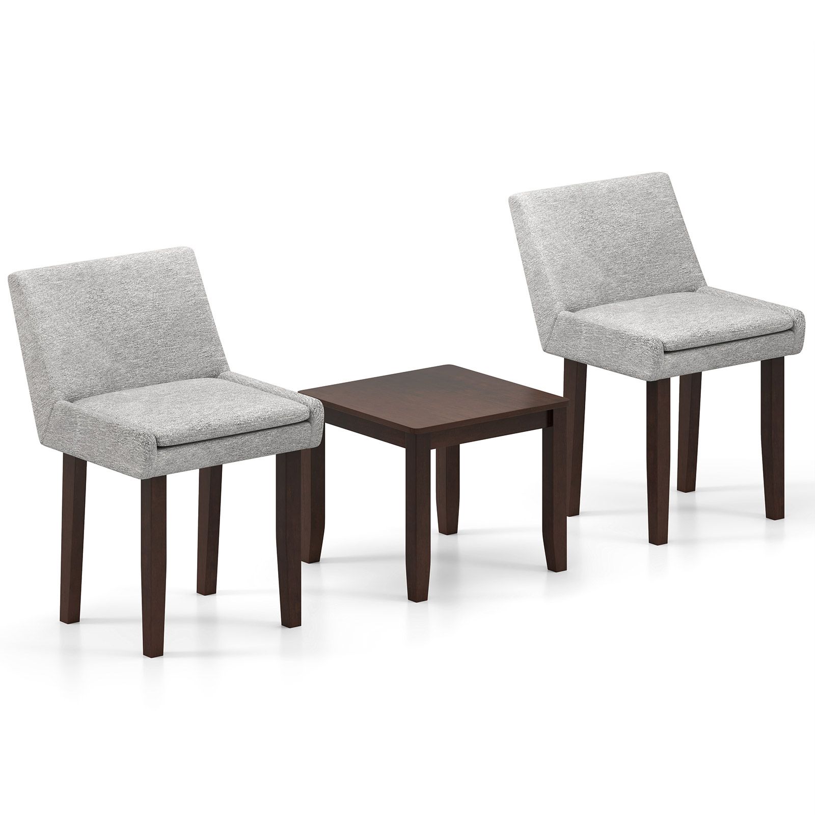 Slickblue 3-Piece Modern Linen Armless Two Chair with End Table for Living Room Reading Nook Reception Area- Gray and Dark Brown