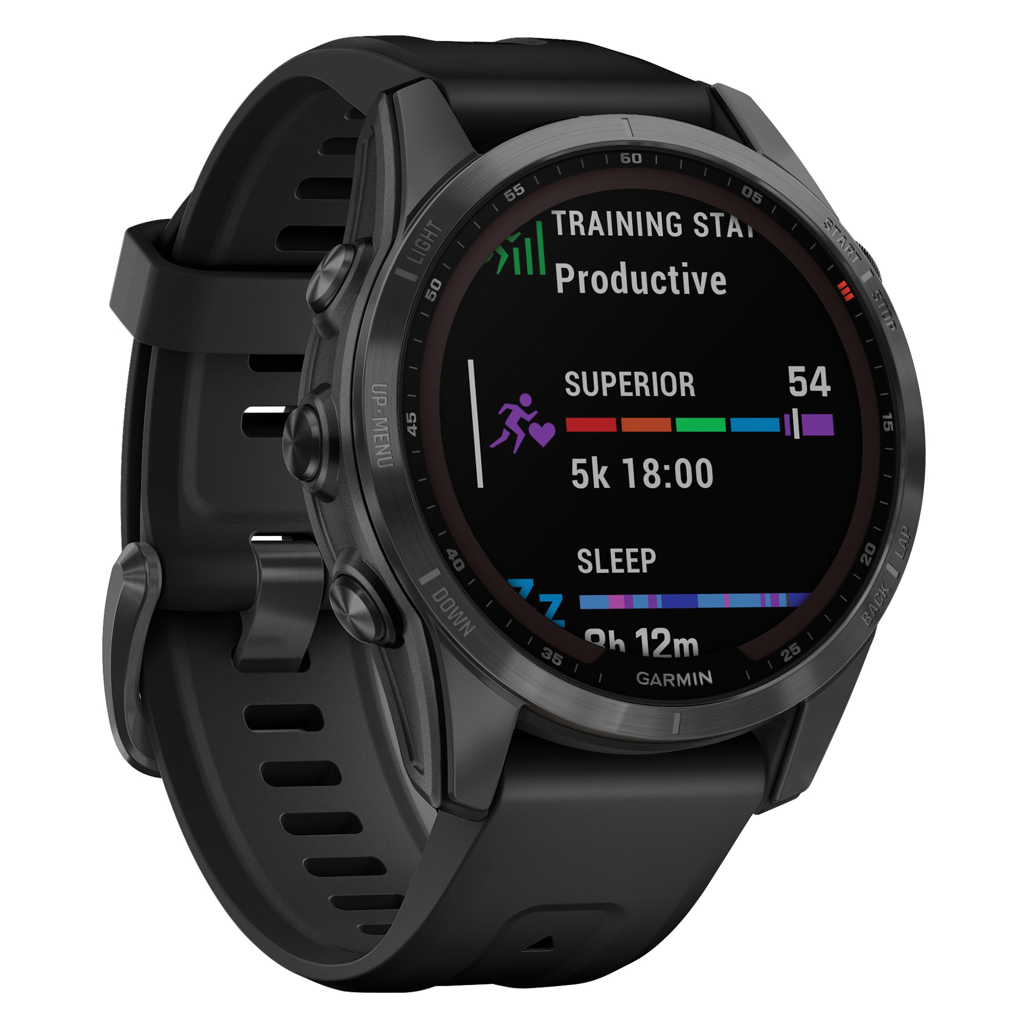 Garmin fenix 7S, smaller sized adventure smartwatch, rugged outdoor watch  with GPS, touchscreen, health and wellness features, silver with graphite  band, 010-02539-00