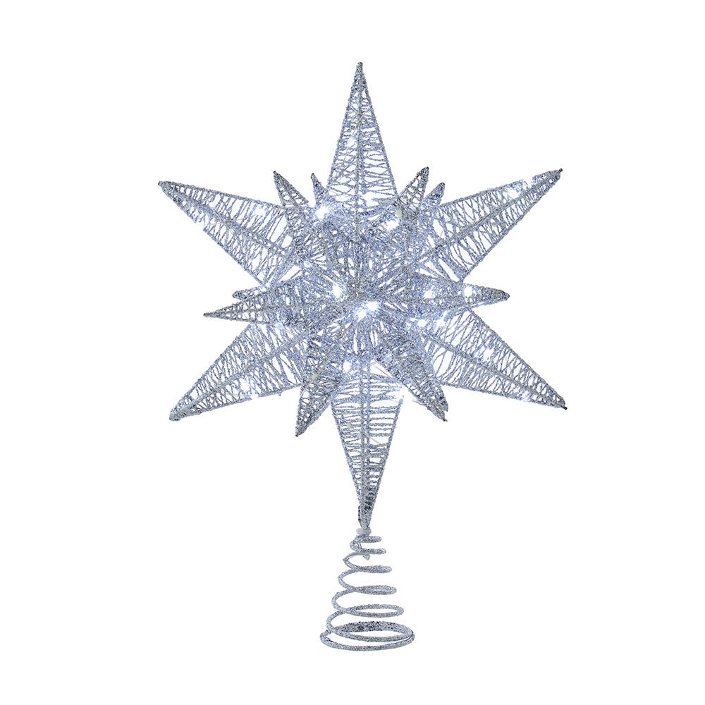 15-Inch 80-Light Cool White Micro LED Silver Starburst Tree Topper