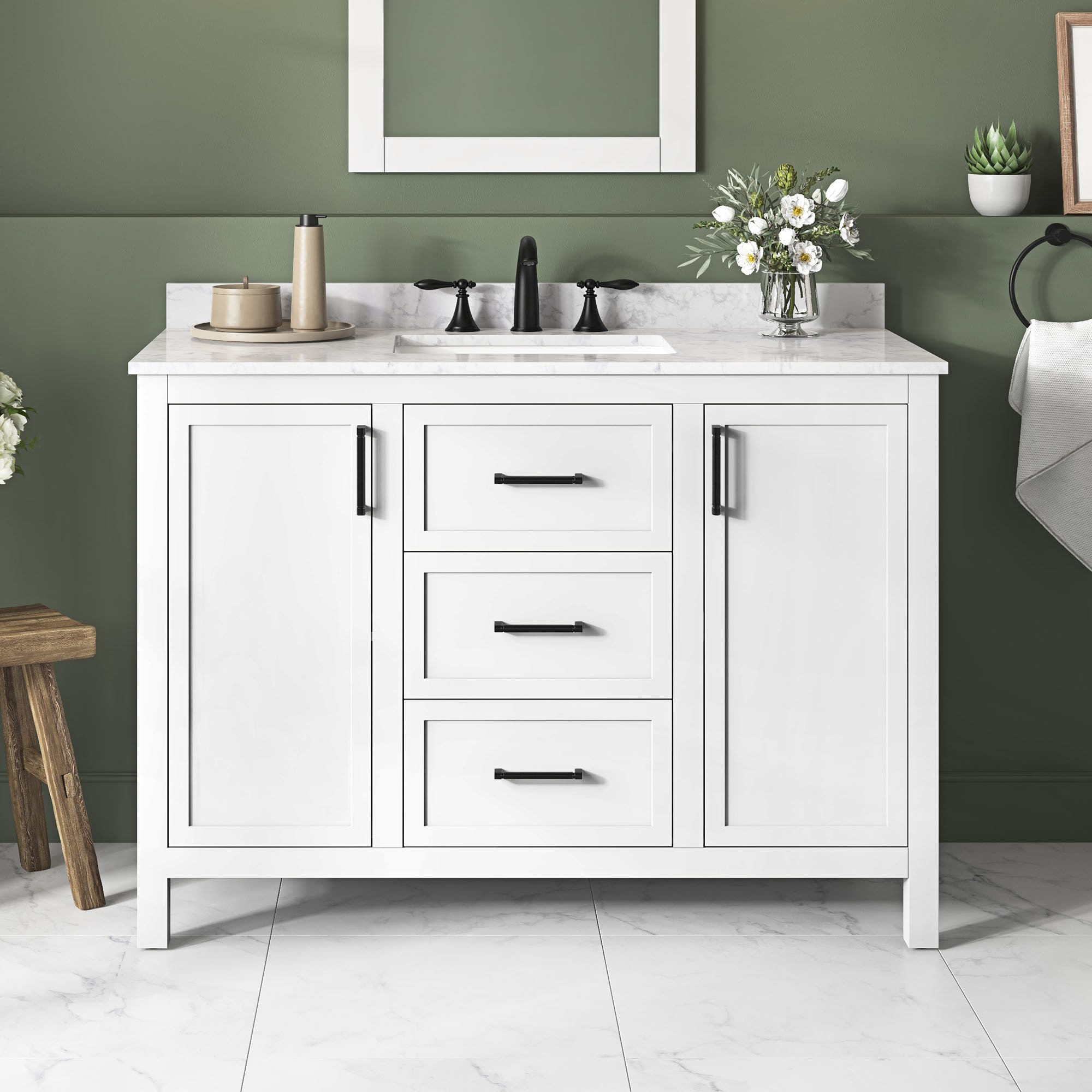 allen + roth LENOIR 48W Lenoir 48-in White Undermount Single sink Bathroom Vanity with White Engineered marble Top