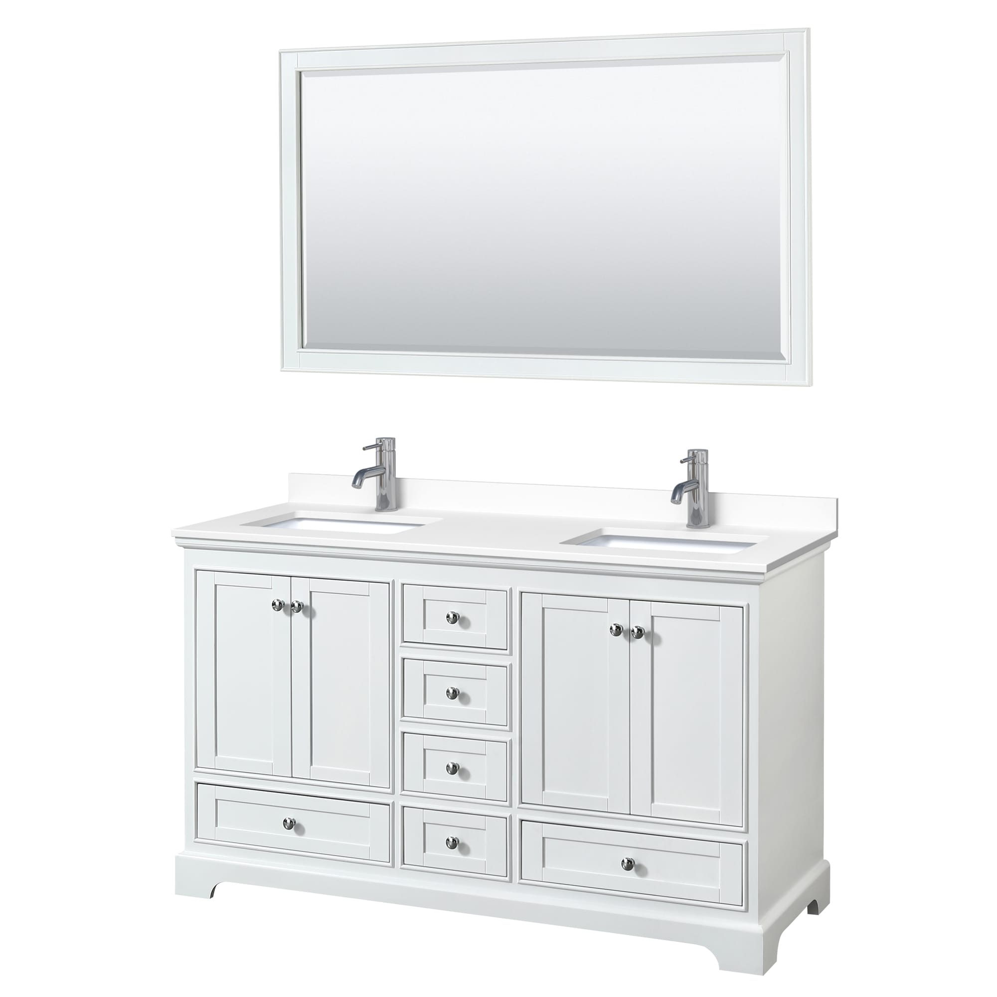 Wyndham Collection WCS202060DWHWCUNSM58 Deborah 60-in White with Polished Chrome Trim Undermount Double sink Bathroom Vanity with White Cultured Marble Cultured marble Top (Mirror Included)