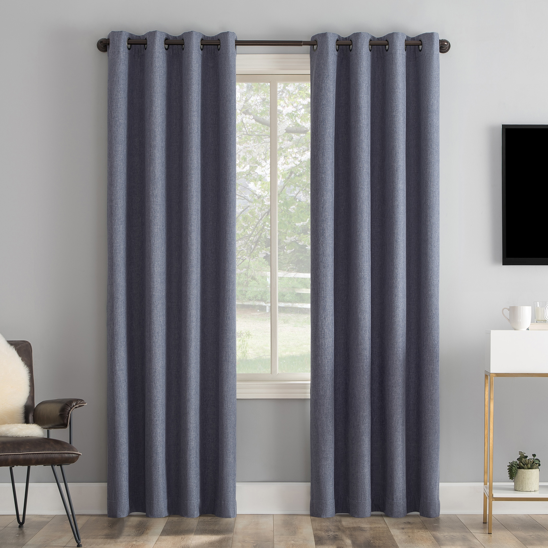 Sun Zero 84-in Navy Blue Blackout Standard Lined Grommet Single Curtain  Panel in the Curtains & Drapes department at