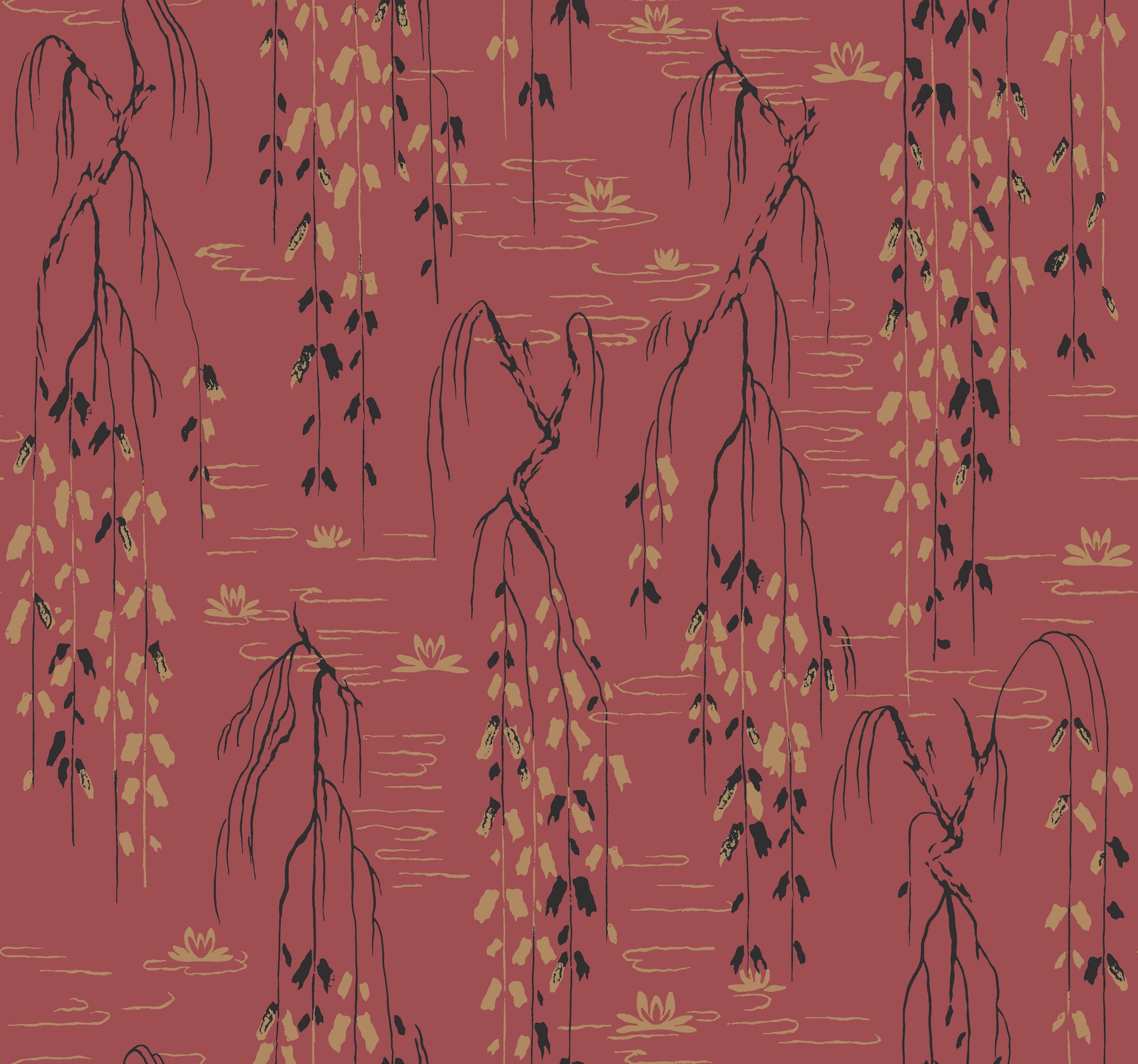 York Wallcoverings AF6585 Ronald Redding Designs Tea Garden 60.8-Sq. Feet Red Non-woven Ivy/Vines Unpasted Wallpaper