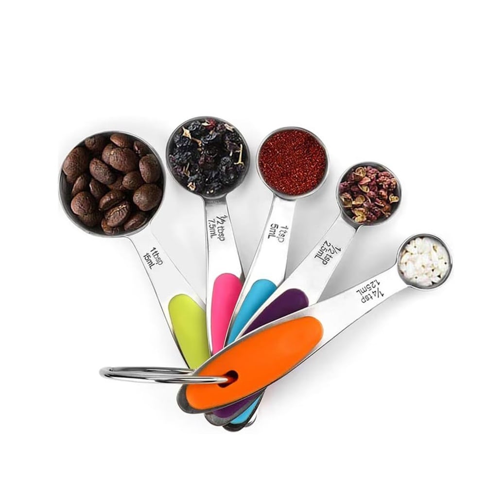 DHMHD  Stainless Steel Measuring Spoons 5 Piece Stackable Set for Cooking and Baking with US and Metric Measurements durable home and garden