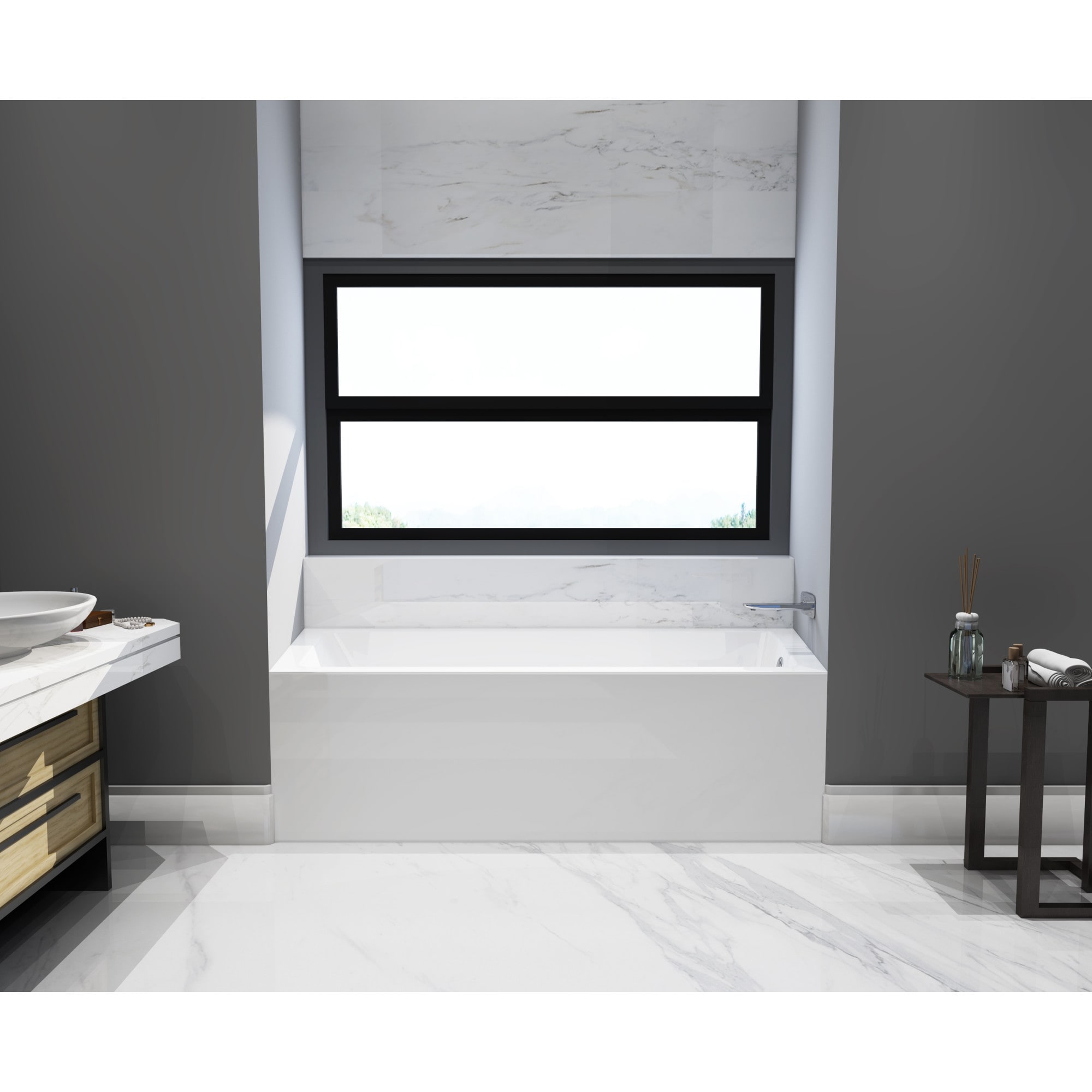 Kingston Brass UUVTAP663222R Aqua Eden 32-in x 66-in White Acrylic Rectangular Alcove Soaking Bathtub ( Right Drain )
