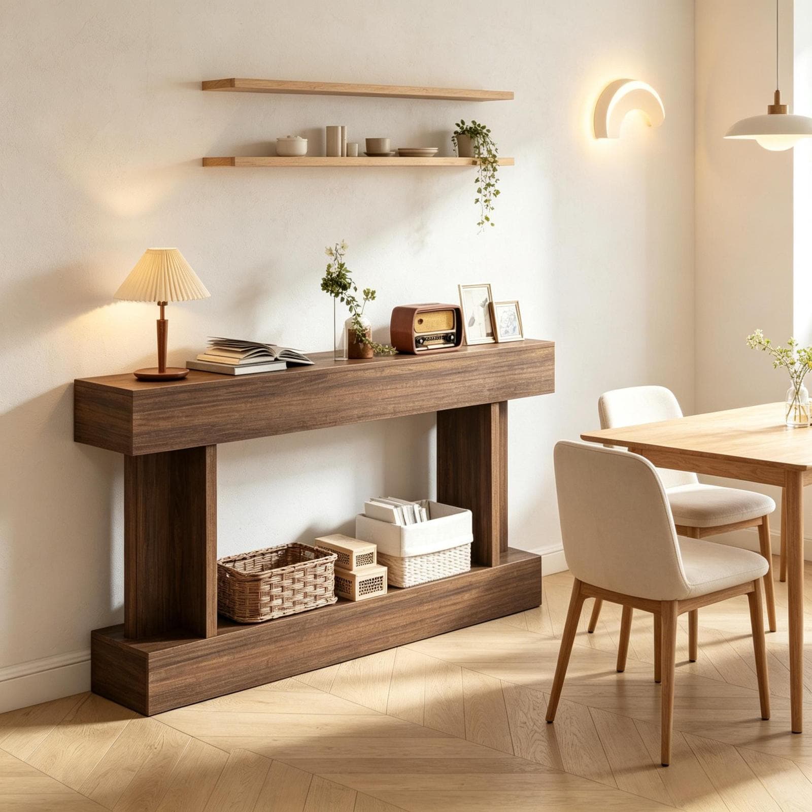 CHITA Rustic Engineered Wood Console Table with 1 Shelf Narrow Profile for Entryway Hallway Living Room and Behind Sofa Brown