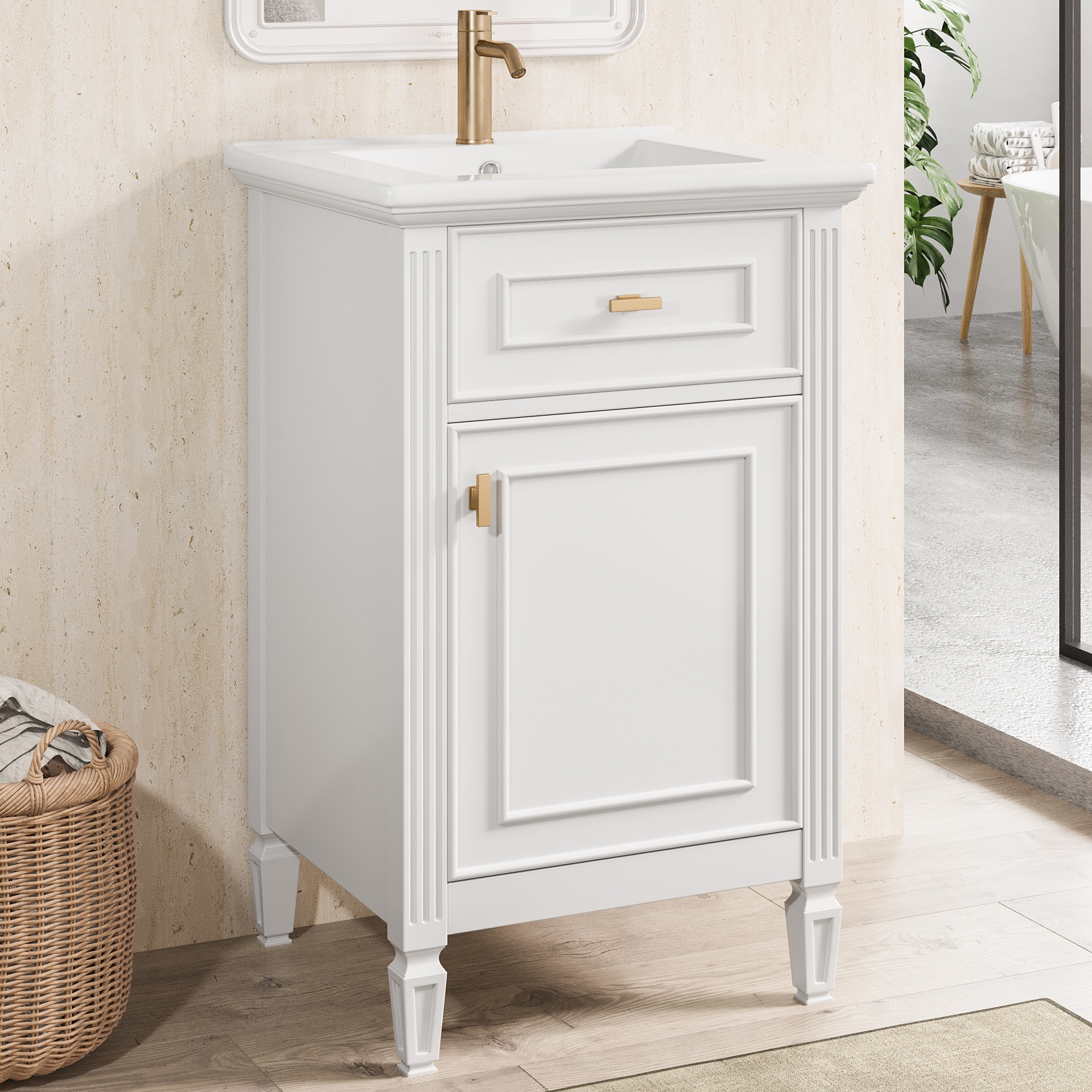 Afhocomp Single Sink Freestanding Bath Vanity with White Integral Ceramic Basin