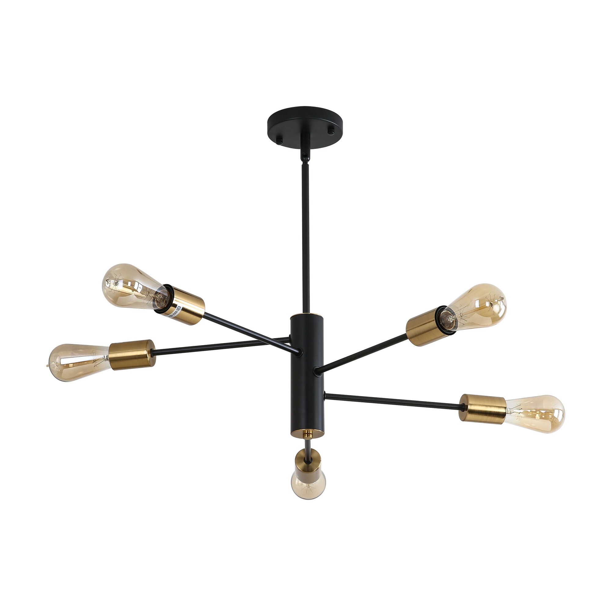 YANSUN 5-Light Black and Gold Mid-century LED Dry rated Chandelier in ...