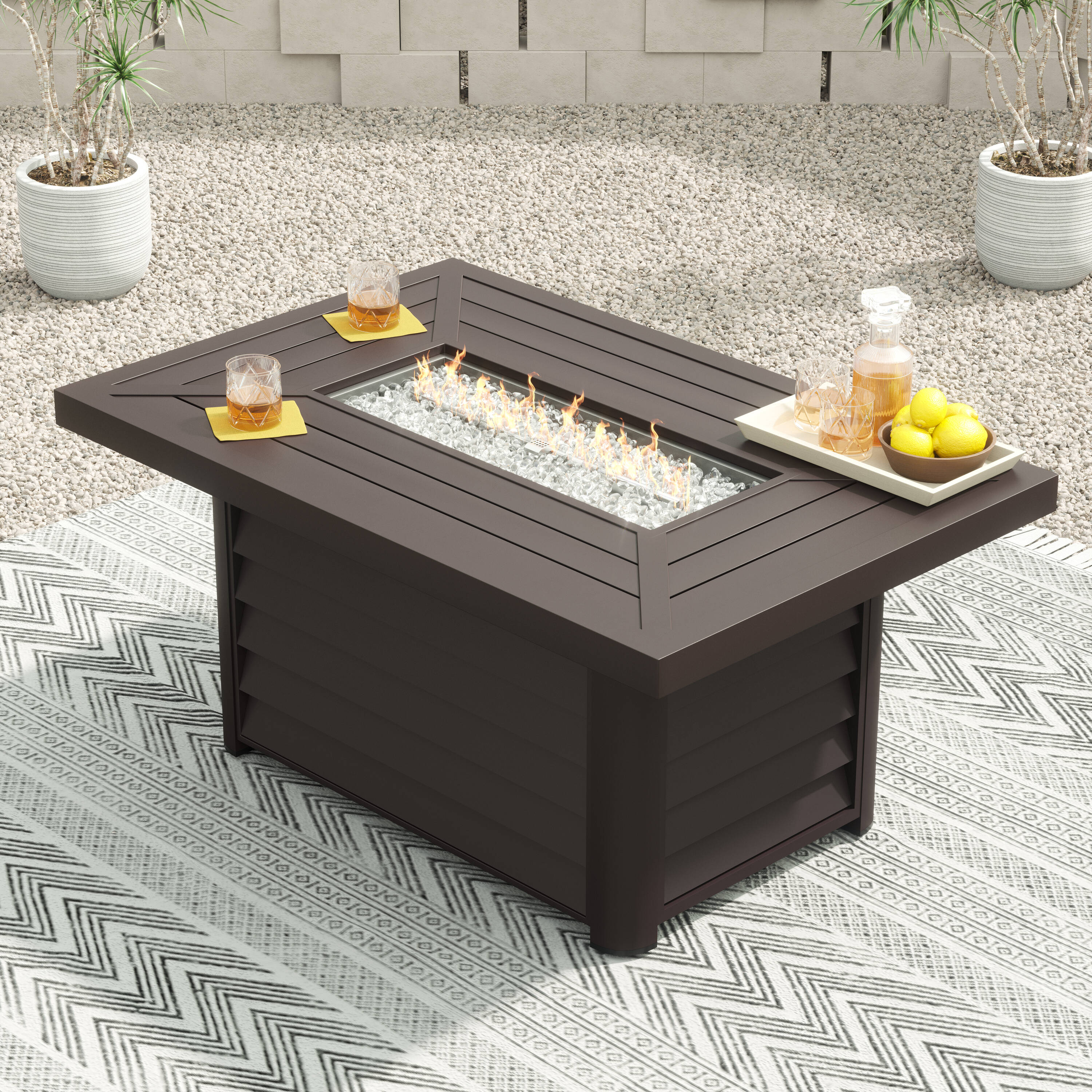 Octans 51.9-in W Brown Aluminum Rectangle Tabletop Propane Gas Fire Pit ...