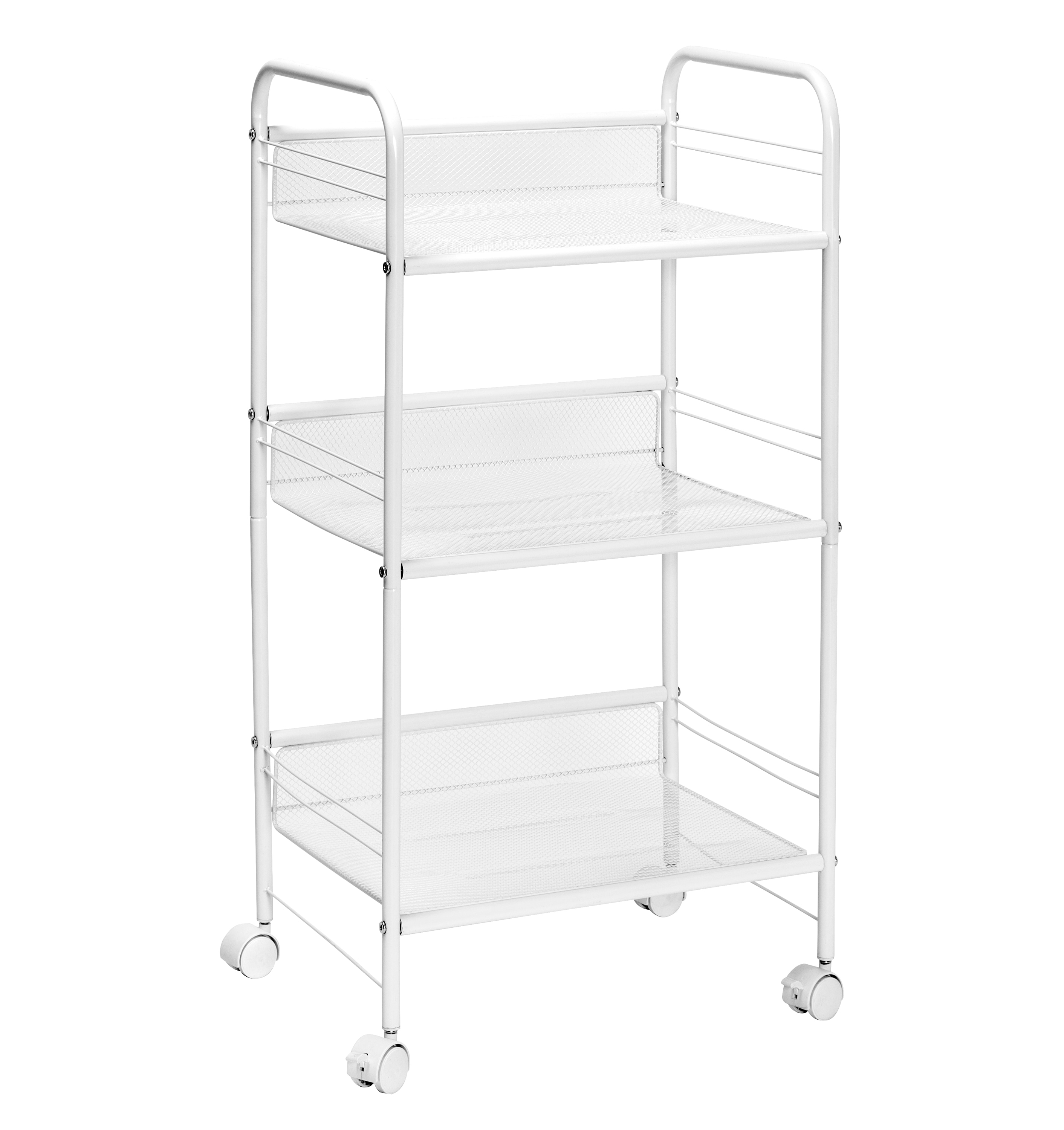 White 3-Tier Steel Wire Rolling Storage Cart with Lockable Casters