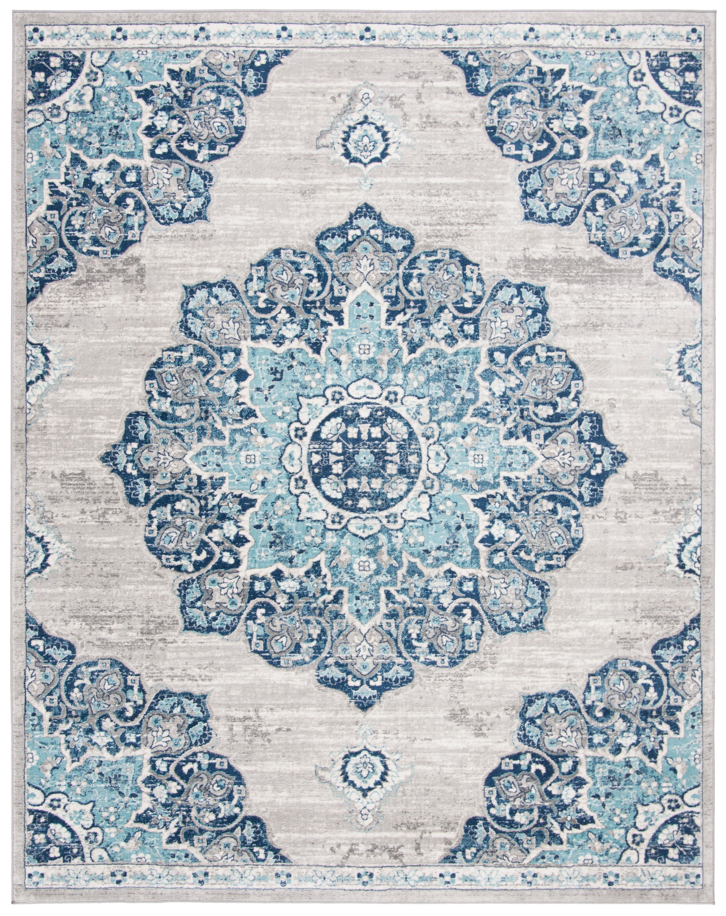 Brentwood Navy and Gray Floral 11' x 15' Synthetic Area Rug
