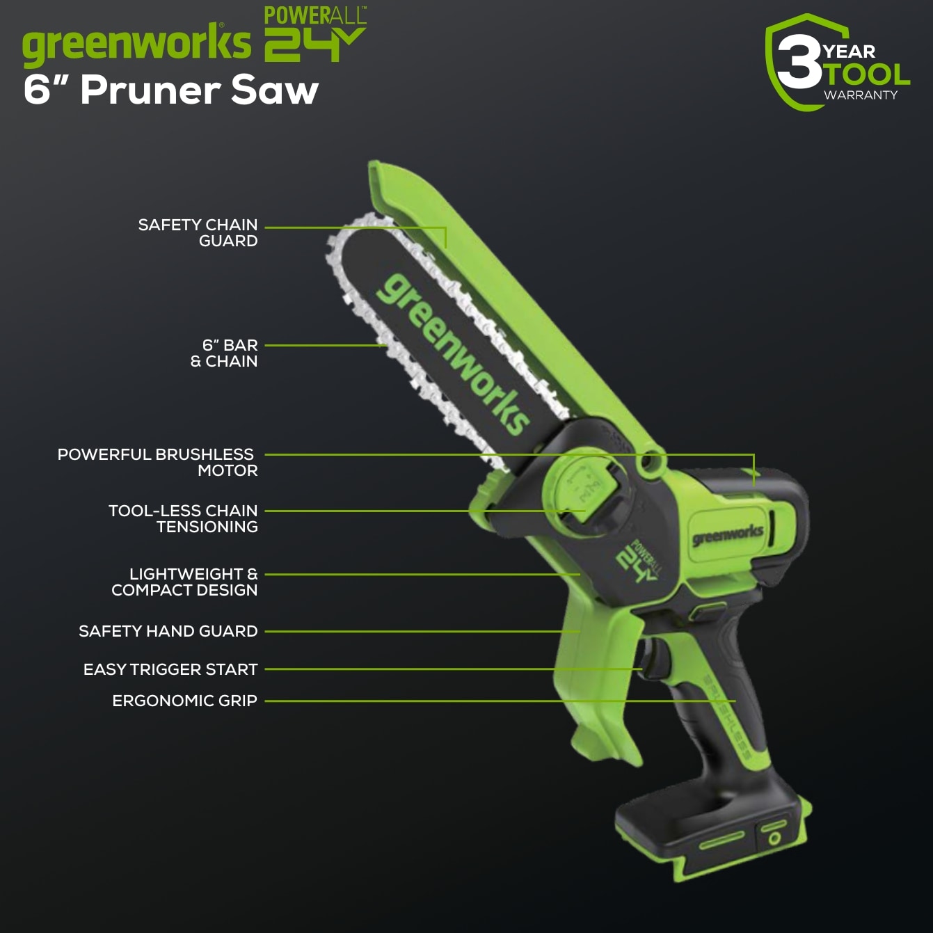 Greenworks CS24L02 Cordless-Chainsaw - View #4