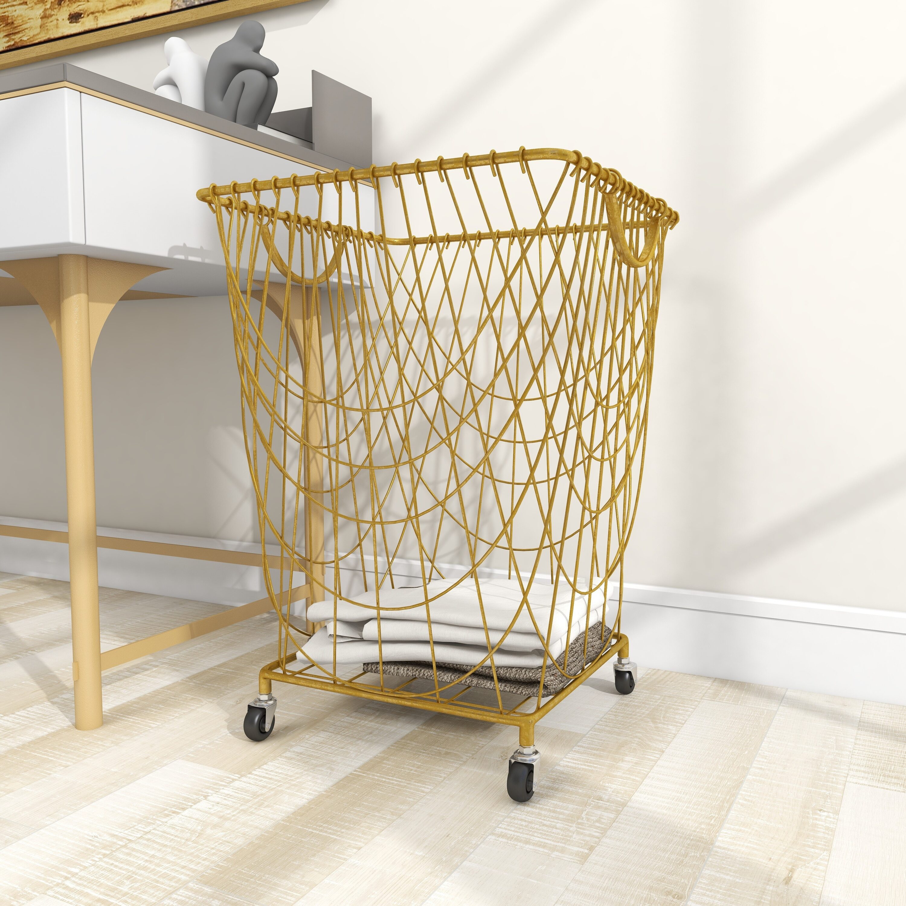Grayson Lane 31621 Gold Metal Laundry Cart