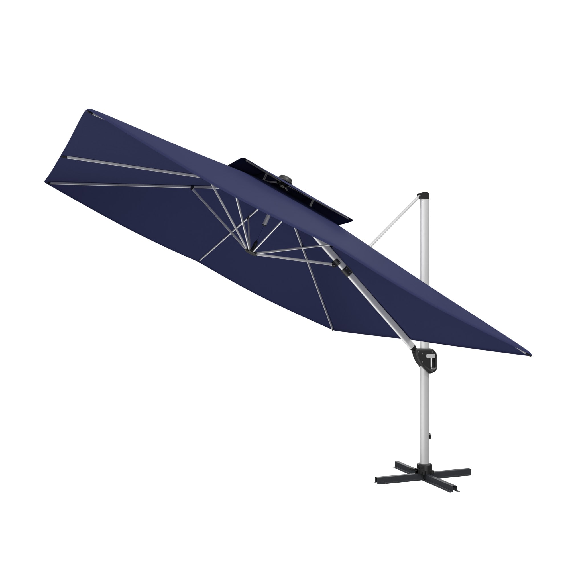 Clihome CWCH-OP70378NY+ 11-ft Aluminum Blue Crank Cantilever Patio Umbrella