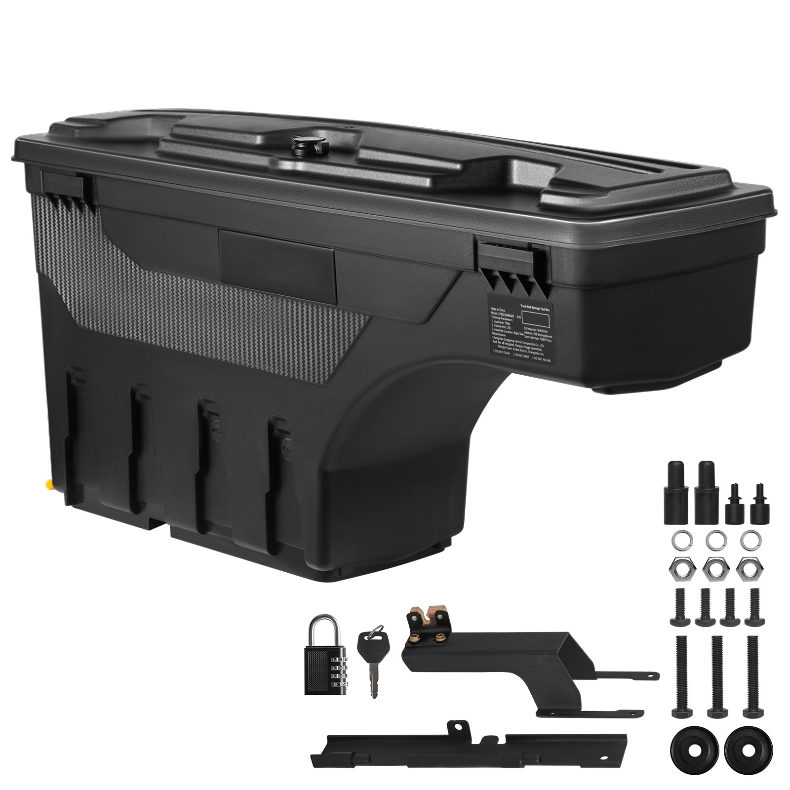 VEVOR KCLJGJXJSYCXL2YXWV0 36.4-in x 11-in x 16.7-in Black Plastic Side mount Truck Tool Box