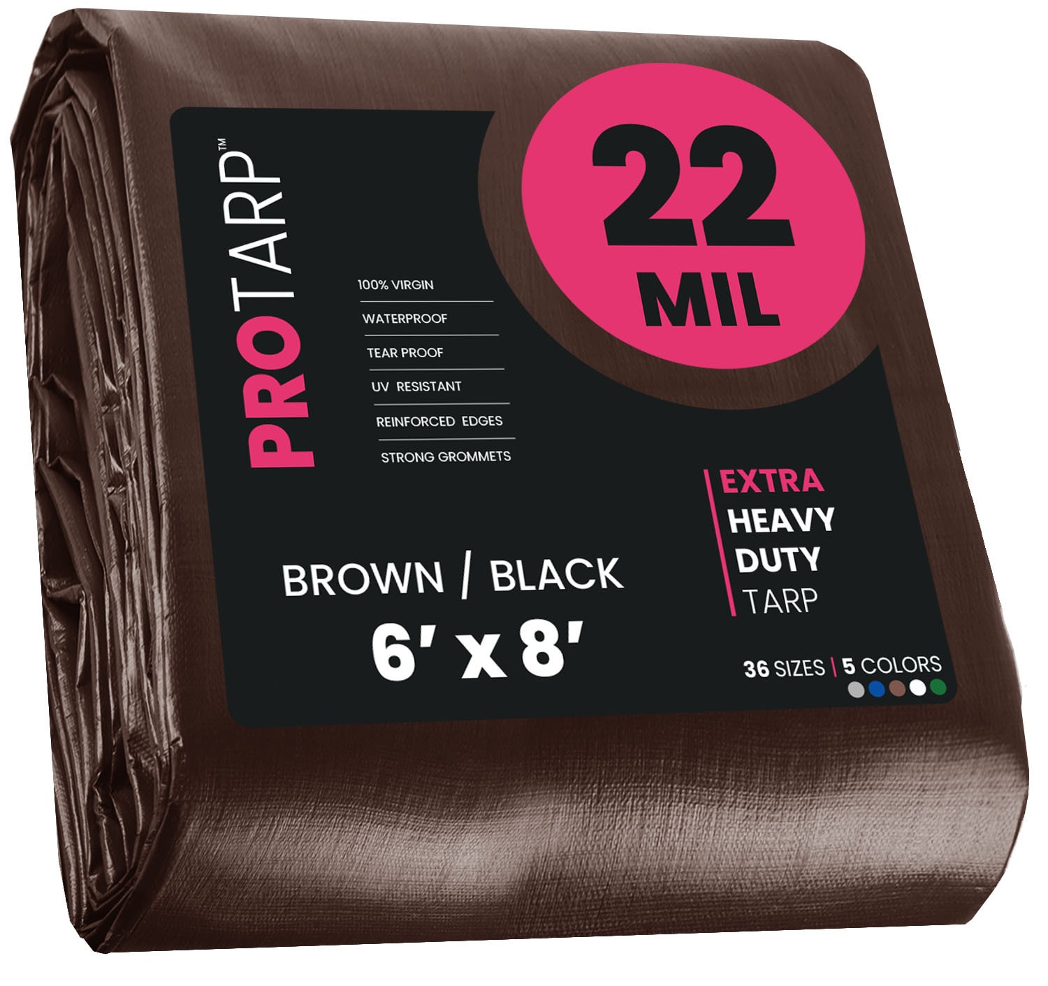 PROTARP PT-202-6X8 6-ft x 8-ft Brown Waterproof Commercial Polyethylene 22-Mils Tarp