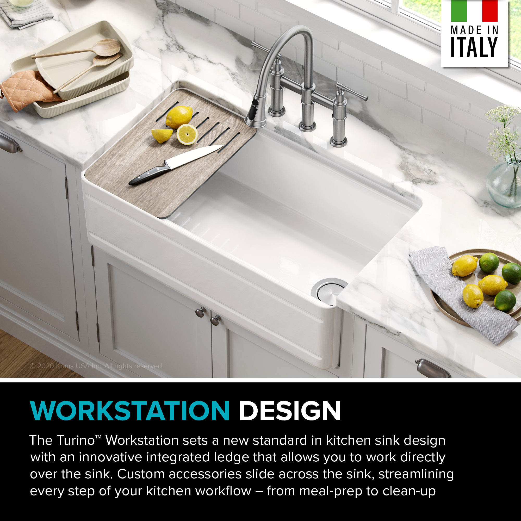 Gloss White Fireclay Farmhouse Single Bowl Kitchen Sink with Accessories