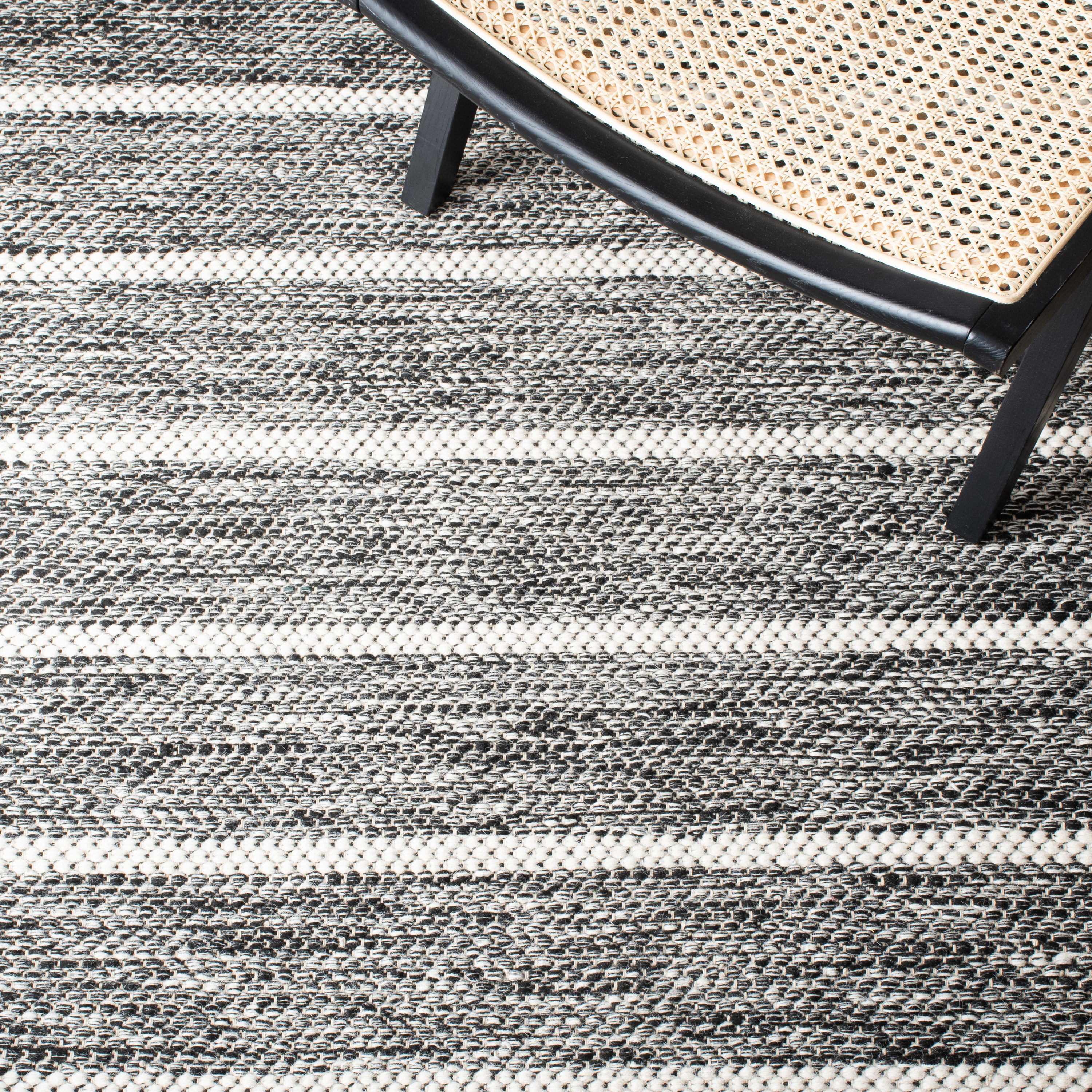 Handmade Black and Ivory Wool Striped 9' x 12' Area Rug