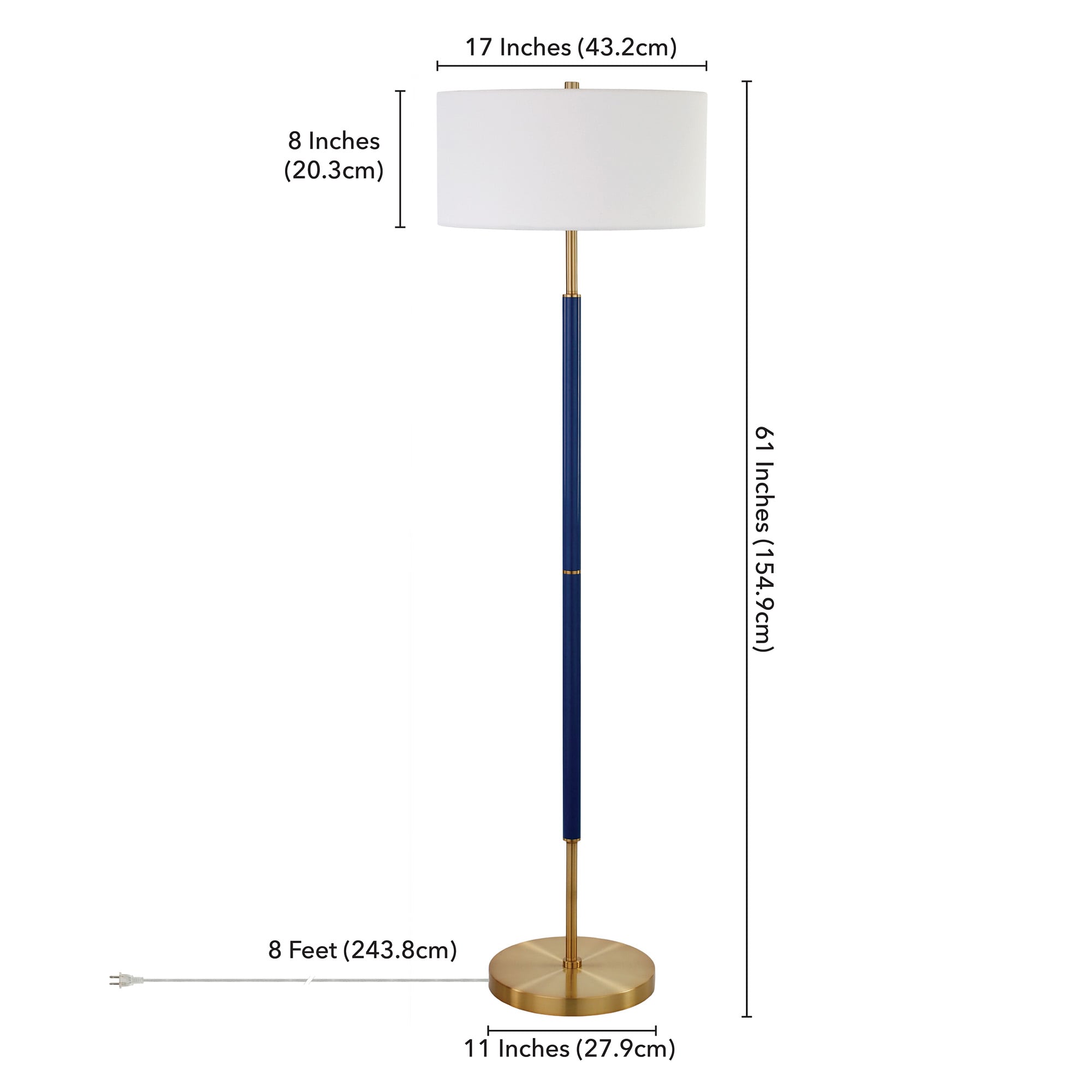 Simone 61.5" Blue and Brass Metal Floor Lamp with Linen Shade