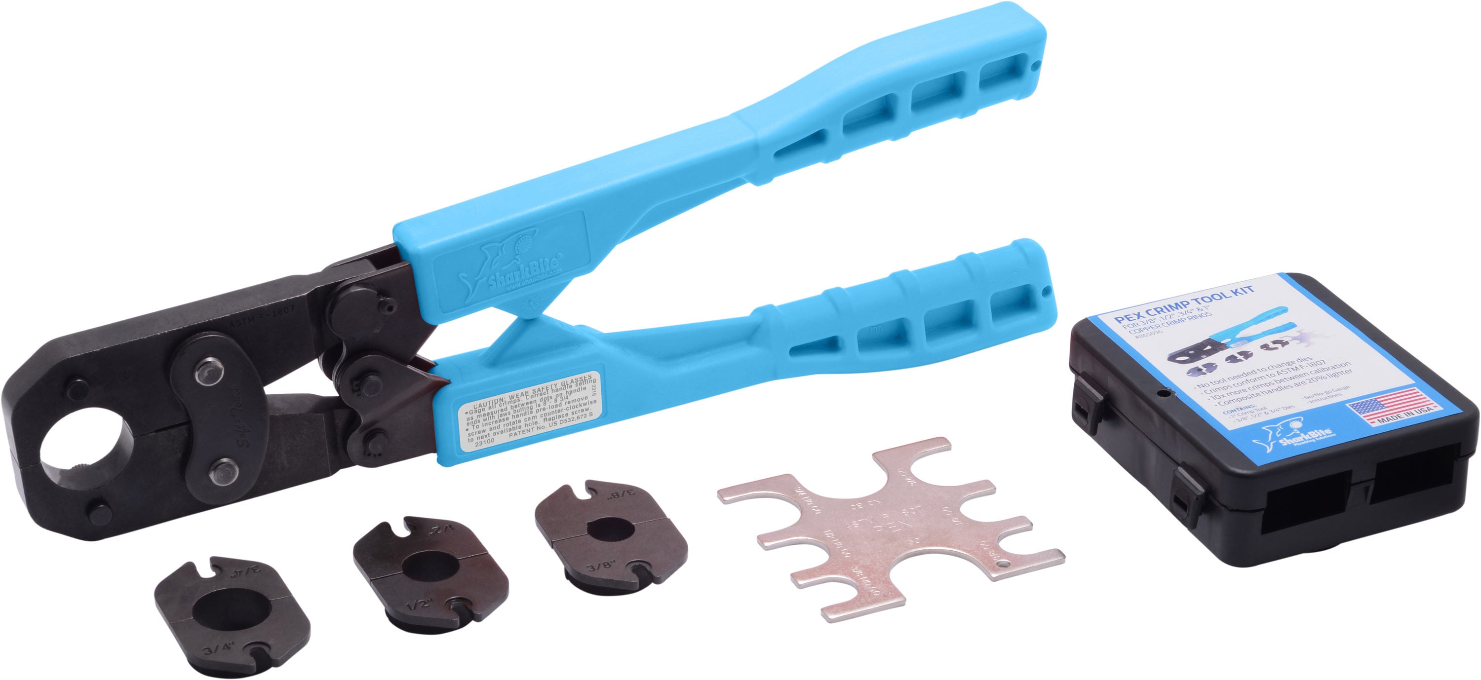 PEX Crimp Crimper Tool Kit with Decrimper for sizes 3/8" 5/8" & 3/4" 1/2" 