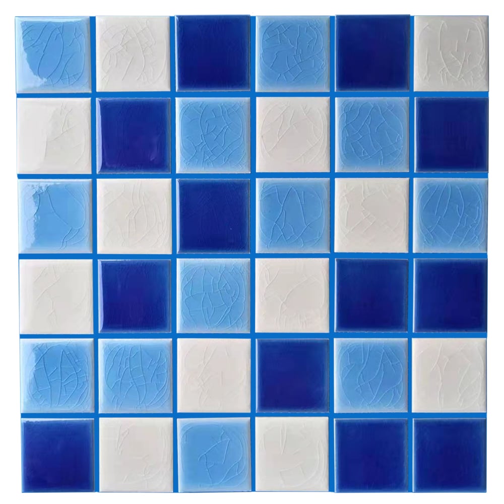 Abolos LWSMNT0202-BL Swimming Blue 12-in x 12-in Glossy Porcelain Patterned Mosaic Floor and Wall Tile ( 17-sq ft Carton