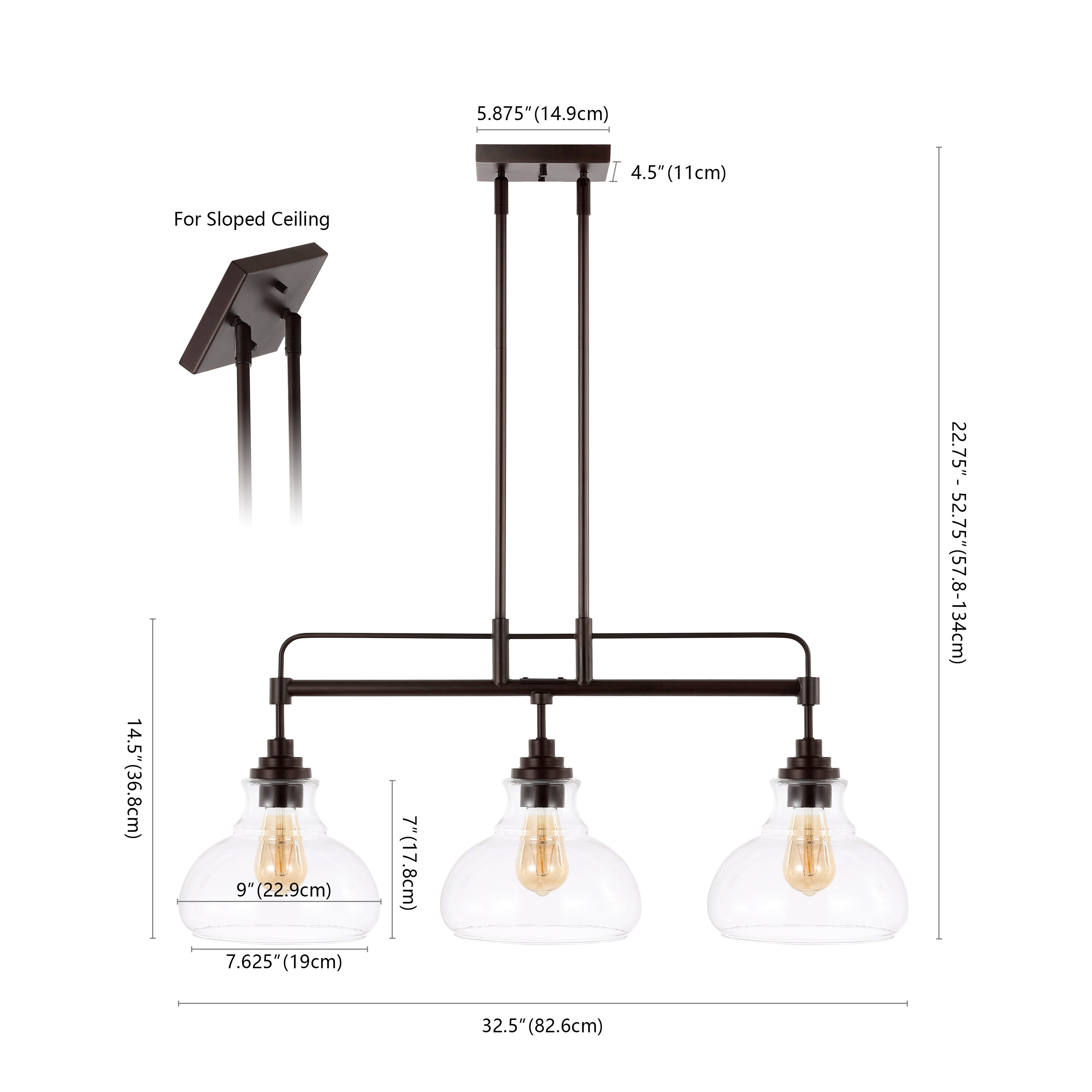 Marlowe 32.5" Oil-Rubbed Bronze 3-Light Industrial Farmhouse LED Pendant