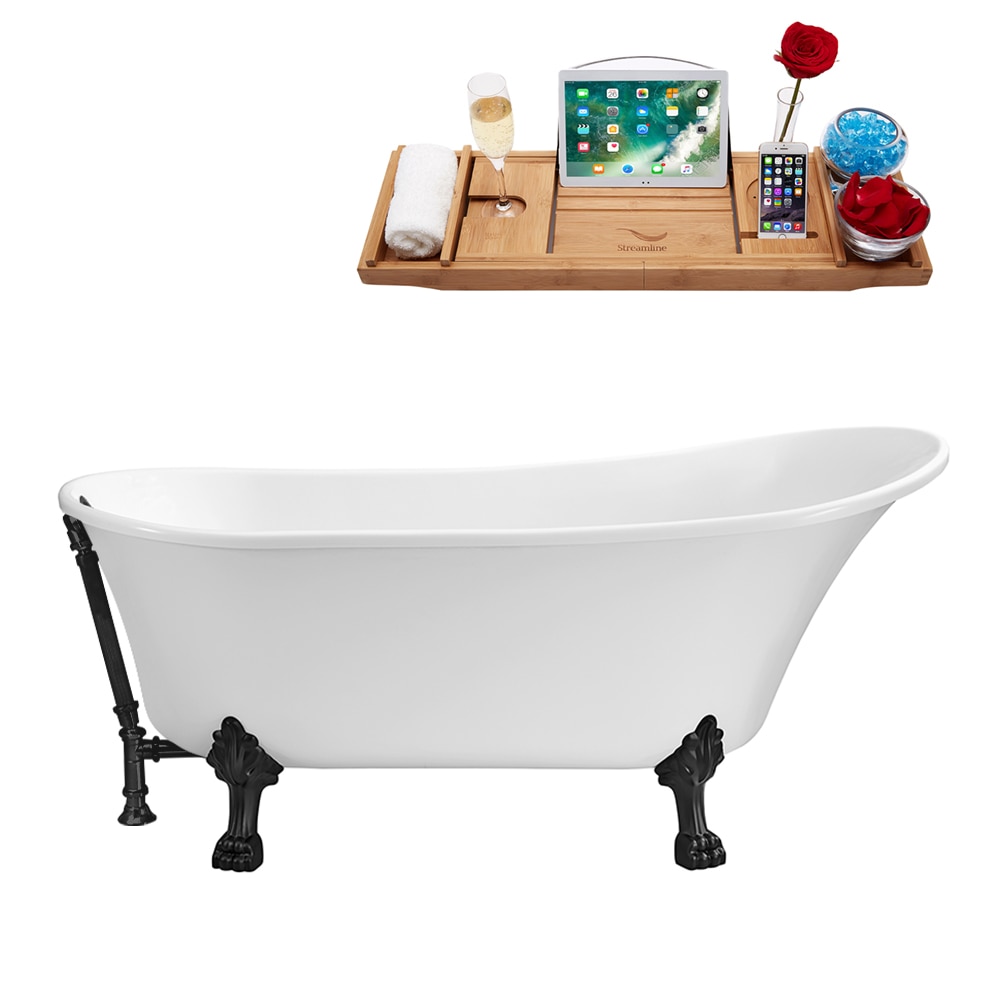 Streamline N343BL-BL 26.8-in x 55.1-in Glossy White Acrylic Oval Clawfoot Soaking bathtub with Drain ( Reversible Drain )