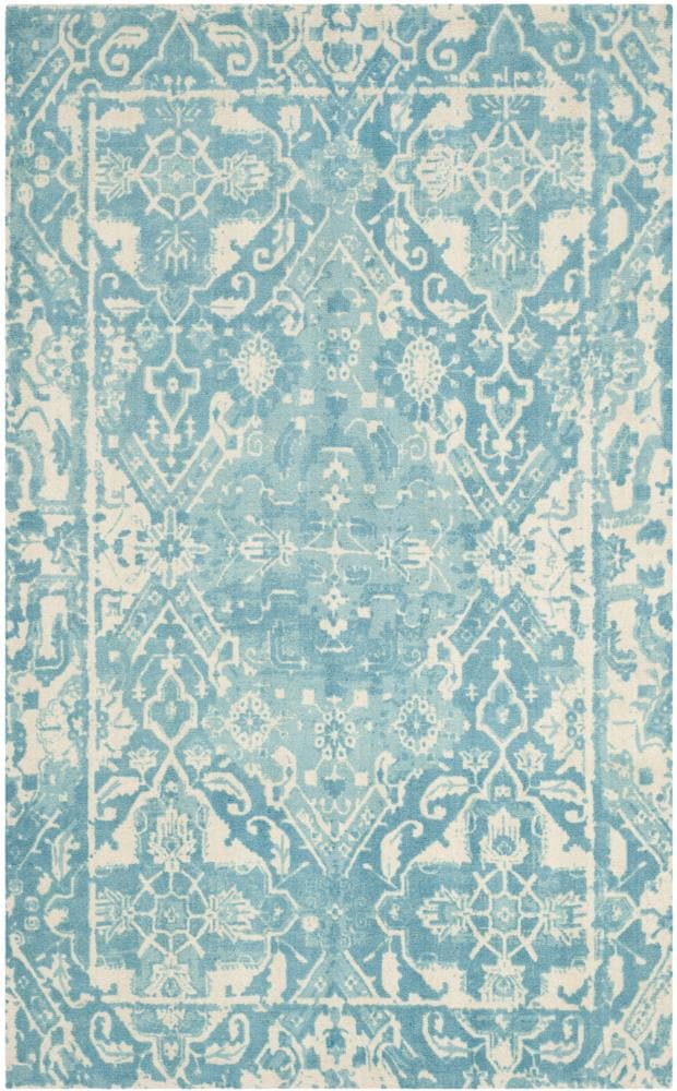 Safavieh RVT532C-5 Restoration Vintage Gaylen 5 x 8 (ft) Tufted Wool Light Blue/Ivory Rectangular Indoor Distressed/Overdyed Vintage Area rug