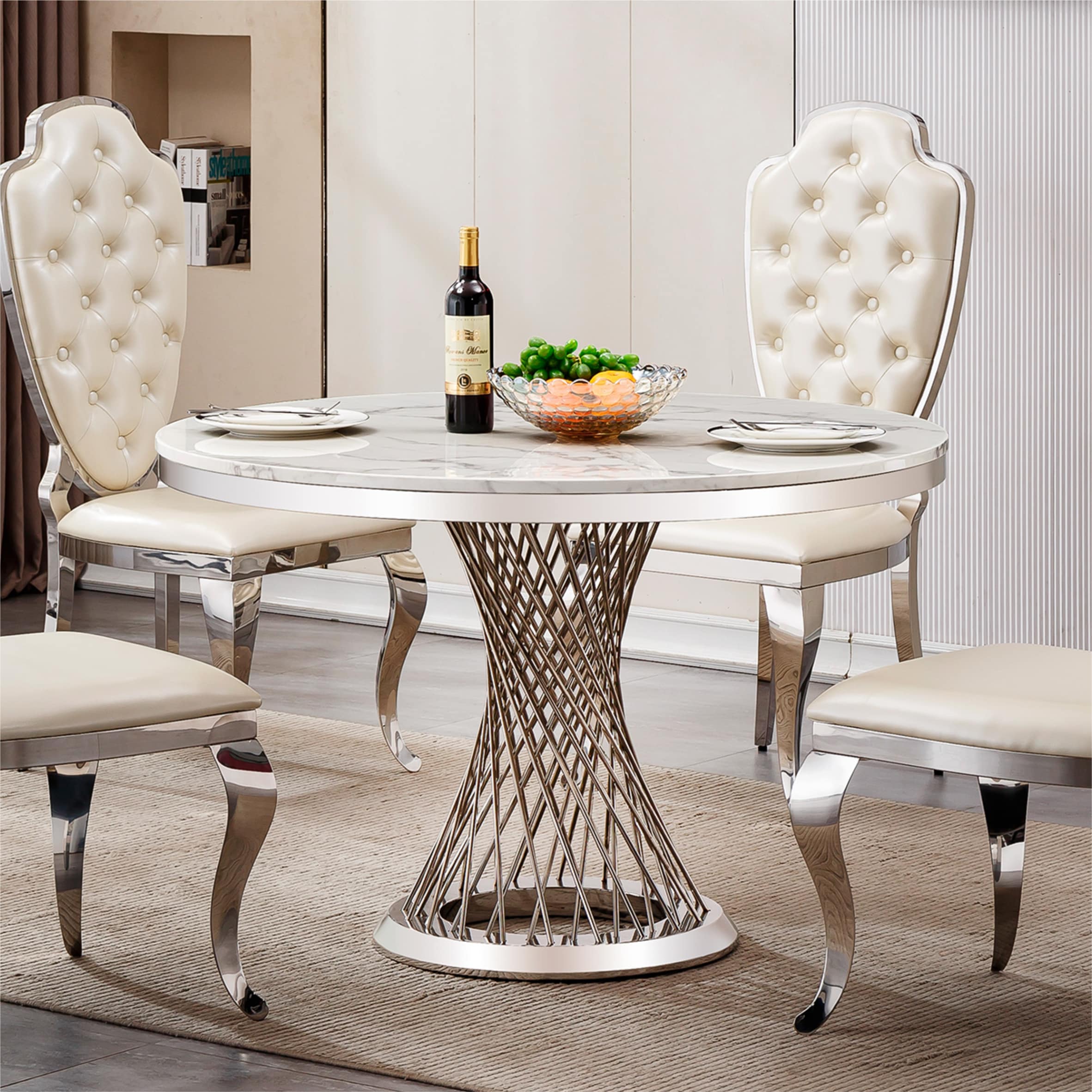 LUXEYARD 47 inch Round Marble Dining Table Modern Kitchen Table with ...
