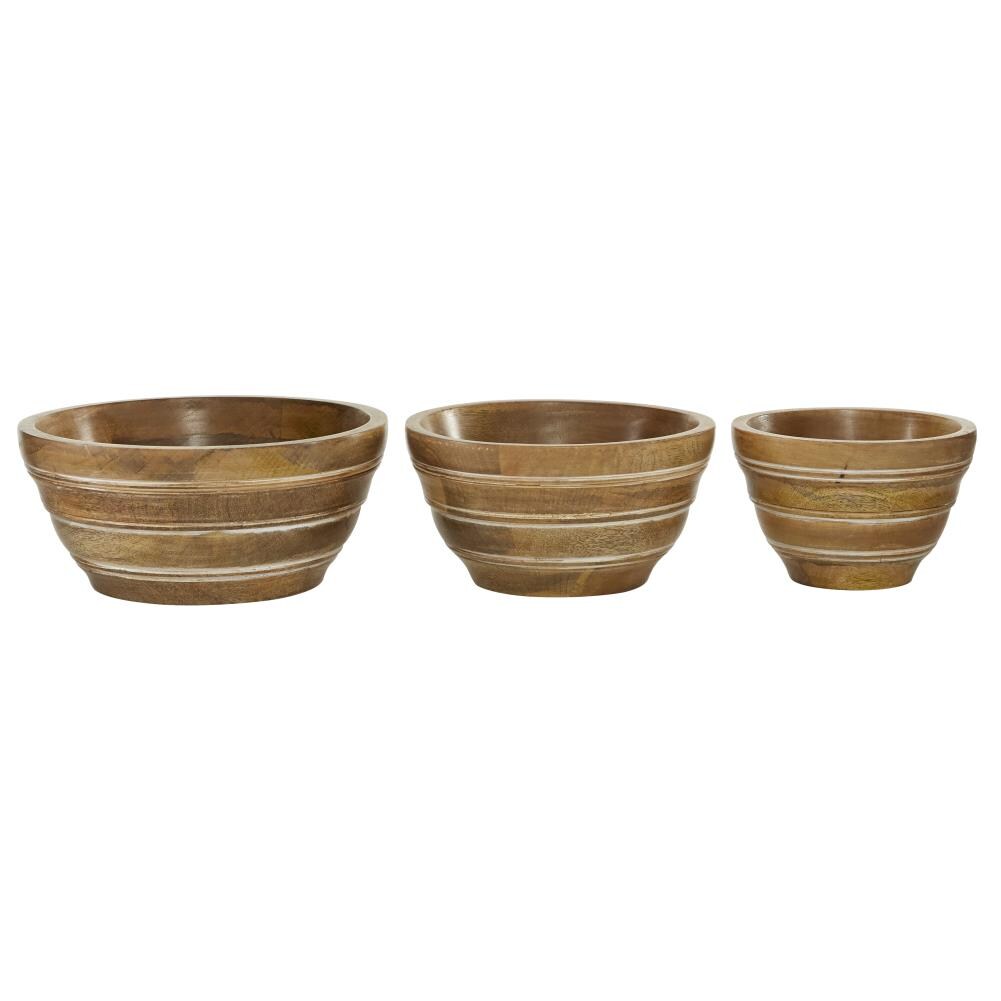 Grayson Lane 78297 3-Pack Brown Wood Art Deco Decorative Bowl